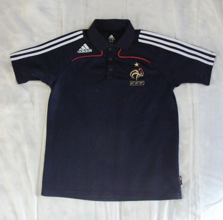 Adidas FFF France Blue Collared Soccer Football Jersey