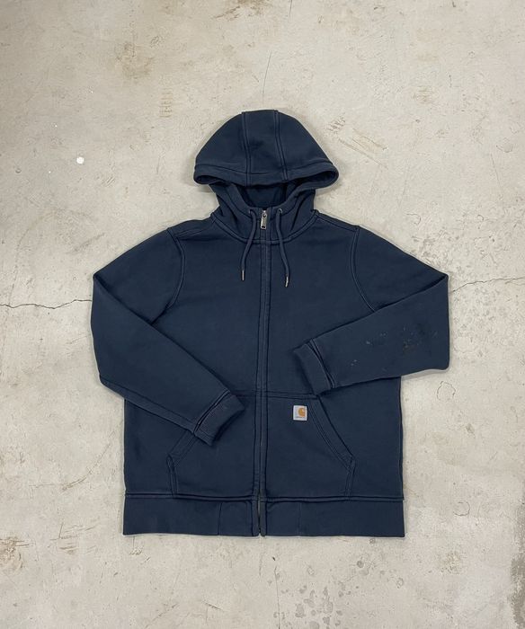 Vintage Vintage Carhartt ZipUp Hoodie Sweatshirt Navy / 22 x 25.5