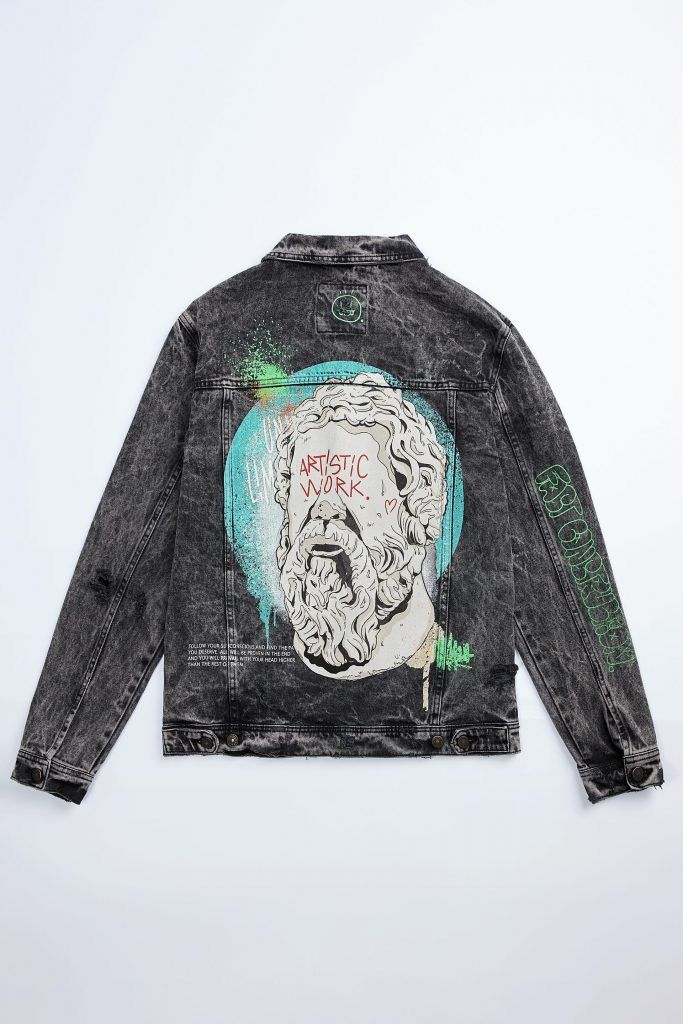 Zara ZARA Denim jacket Artistic Work Print Graffiti Grailed