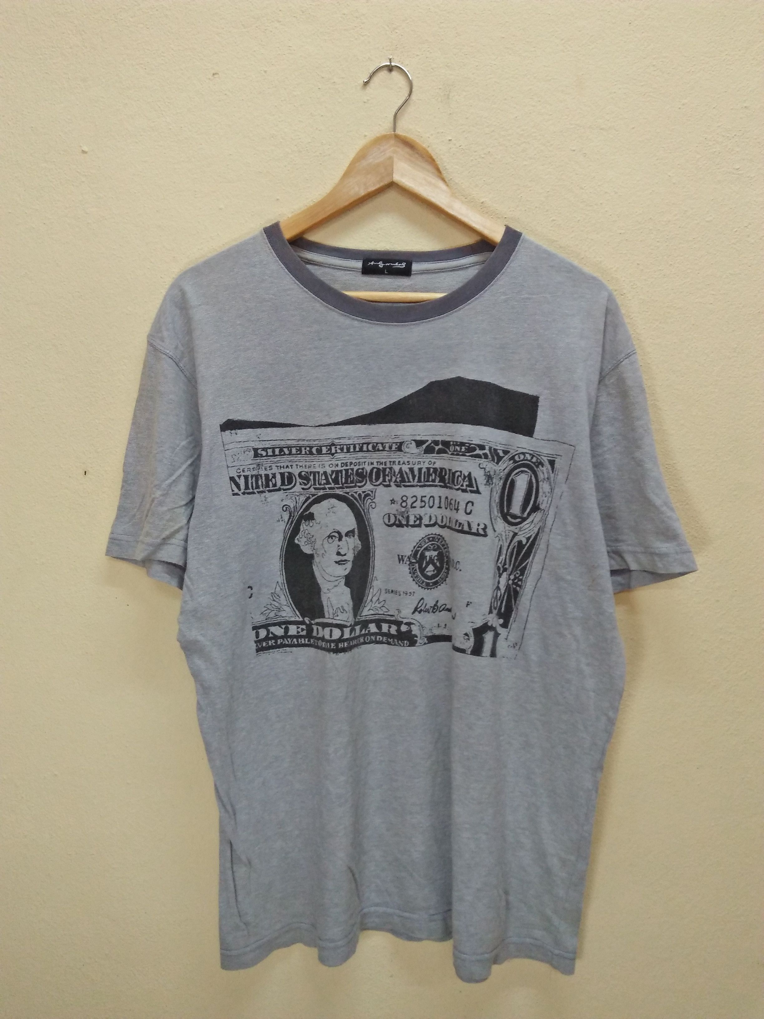 ANDY WARHOL One Dollar Note Big Graphics L Tee T-Shirt