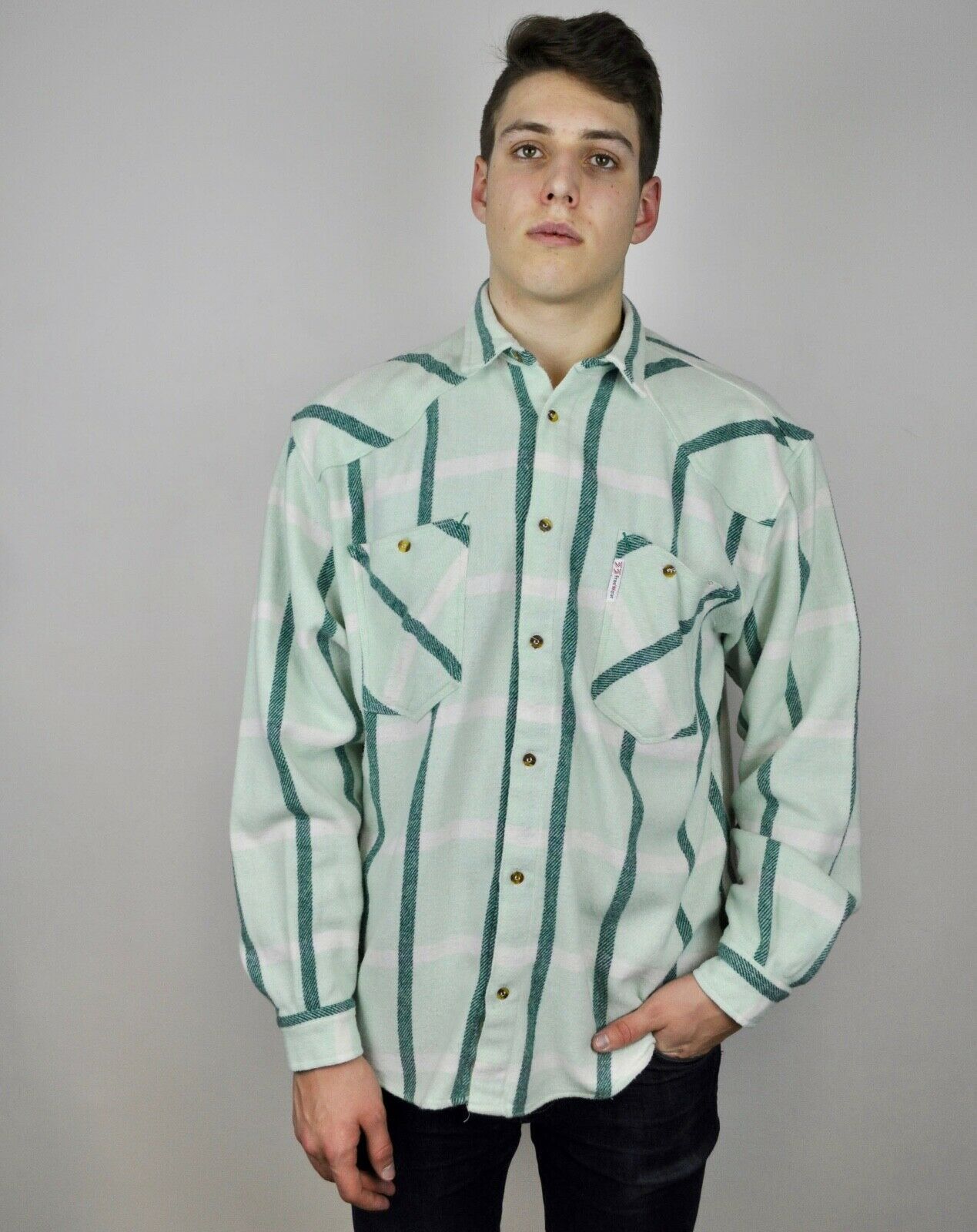 Flannel Flannel Vintage 90s Wool Casual Shirt Striped Long Sleeve Size US XL / EU 56 / 4 - 1 Thumbnail