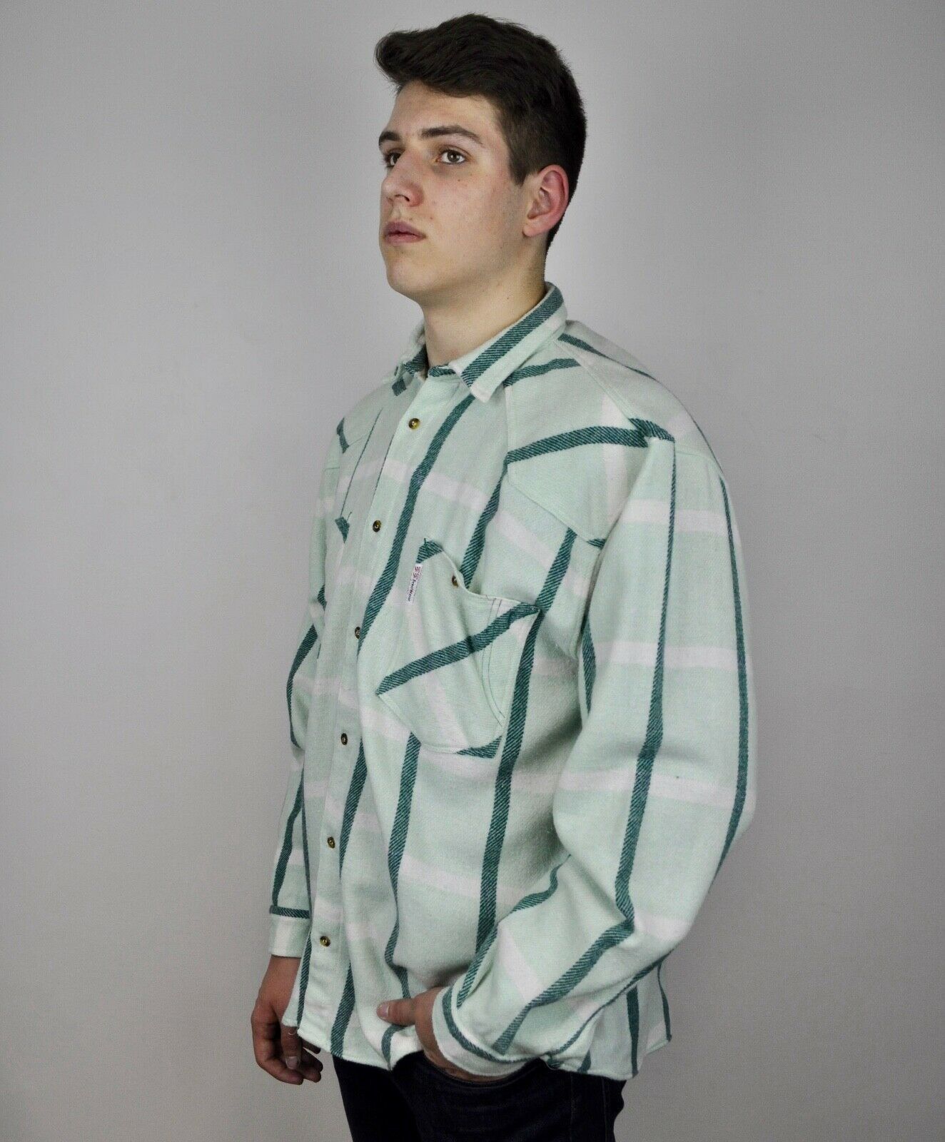 Flannel Flannel Vintage 90s Wool Casual Shirt Striped Long Sleeve Size US XL / EU 56 / 4 - 4 Thumbnail