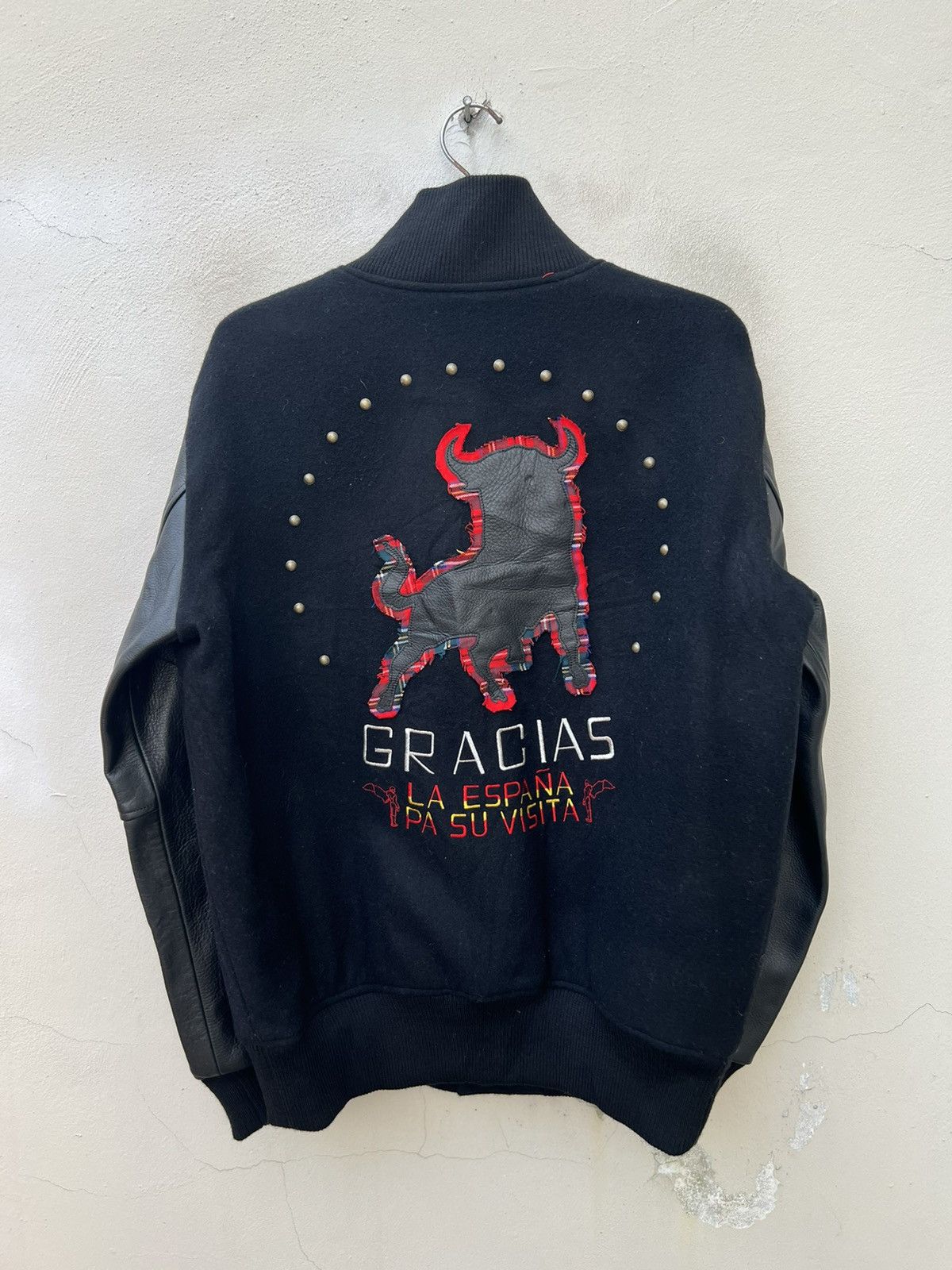 Leather VTG GDC Japan GRACIAS La Espana Patches Black Varsity Jacket Size US XL / EU 56 / 4 - 16 Thumbnail