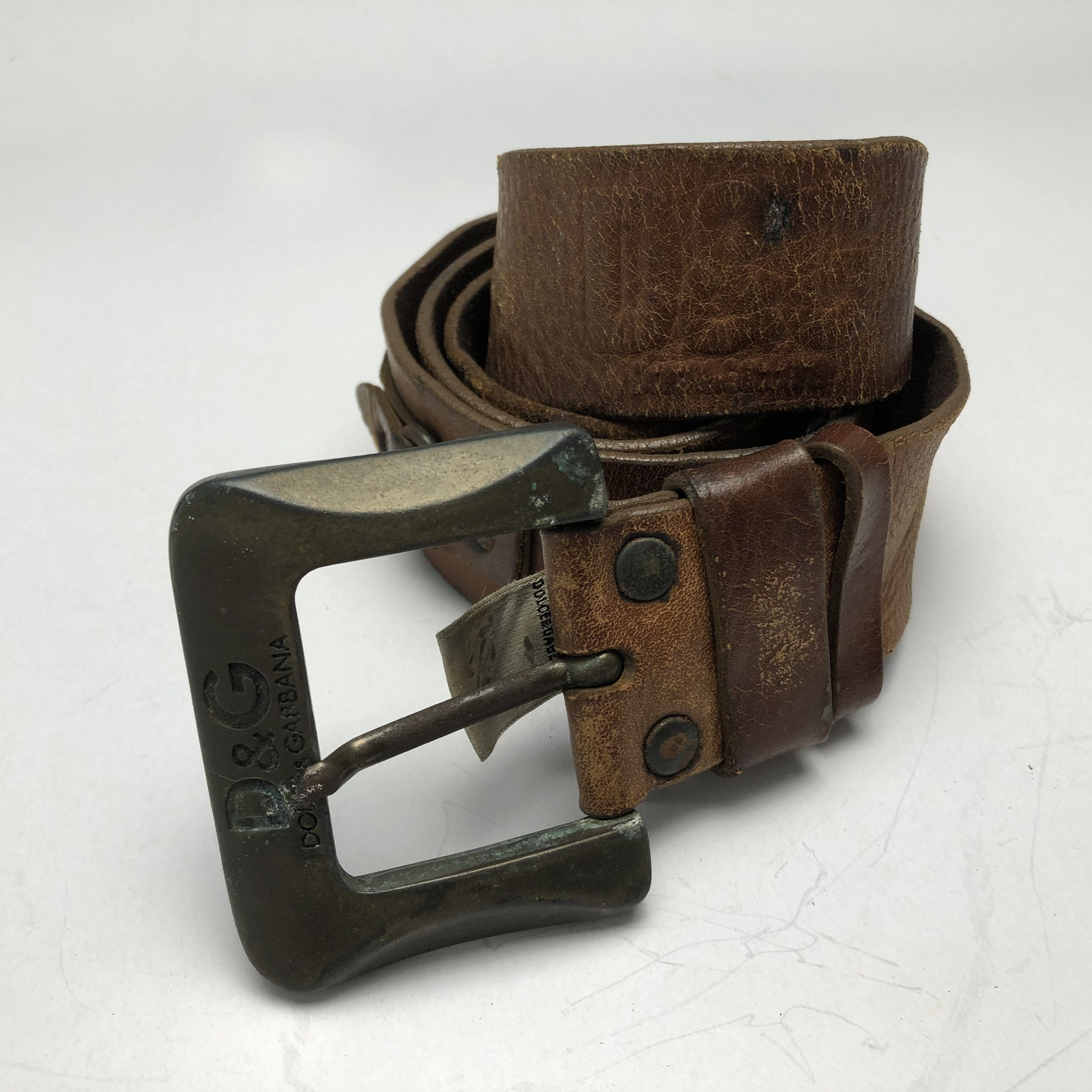 Dolce & Gabbana Black Brown Backend Leather Vintage Metal Buckle Belt