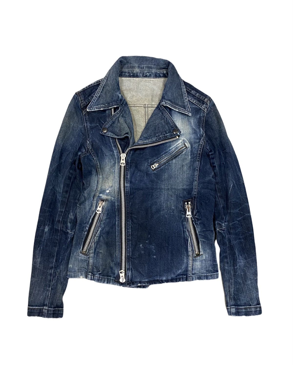 Civarise Big zipper distressed wash bleach rider denim