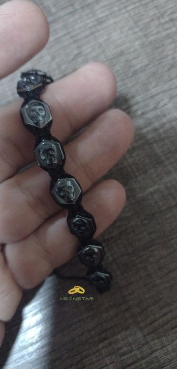 Jewelry 18-26cm Adjustable Hexagonal Skull Hematite Bracelet Size ONE SIZE - 6 Thumbnail