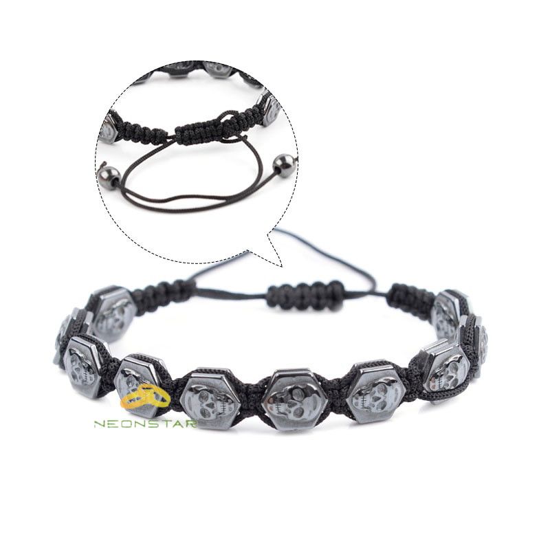 Jewelry 18-26cm Adjustable Hexagonal Skull Hematite Bracelet Size ONE SIZE - 3 Thumbnail