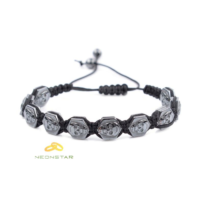 Jewelry 18-26cm Adjustable Hexagonal Skull Hematite Bracelet Size ONE SIZE - 2 Thumbnail
