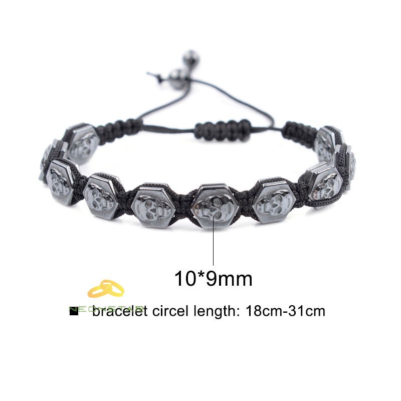 Jewelry 18-26cm Adjustable Hexagonal Skull Hematite Bracelet Size ONE SIZE - 5 Thumbnail