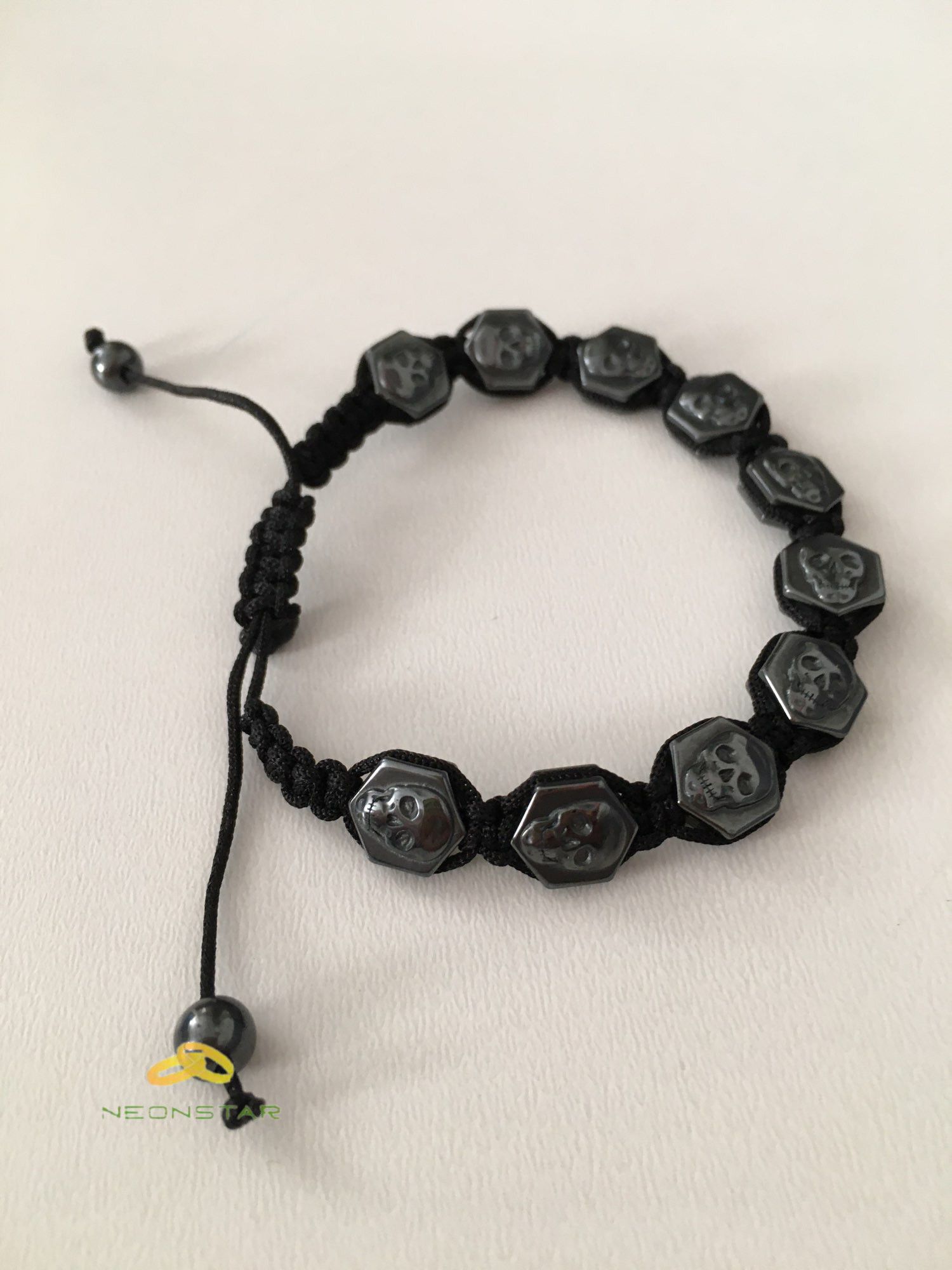 Jewelry 18-26cm Adjustable Hexagonal Skull Hematite Bracelet Size ONE SIZE - 7 Thumbnail