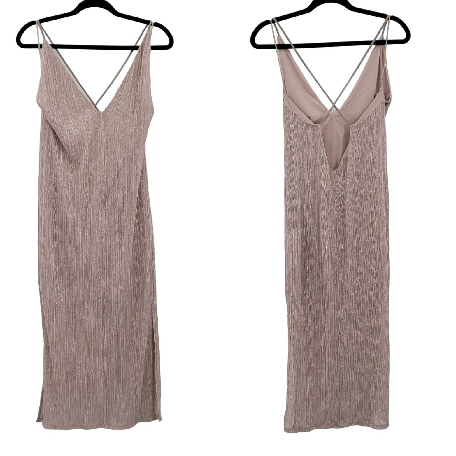 Express Dress Formal Slip Shimmer Strappy Plunging V Double