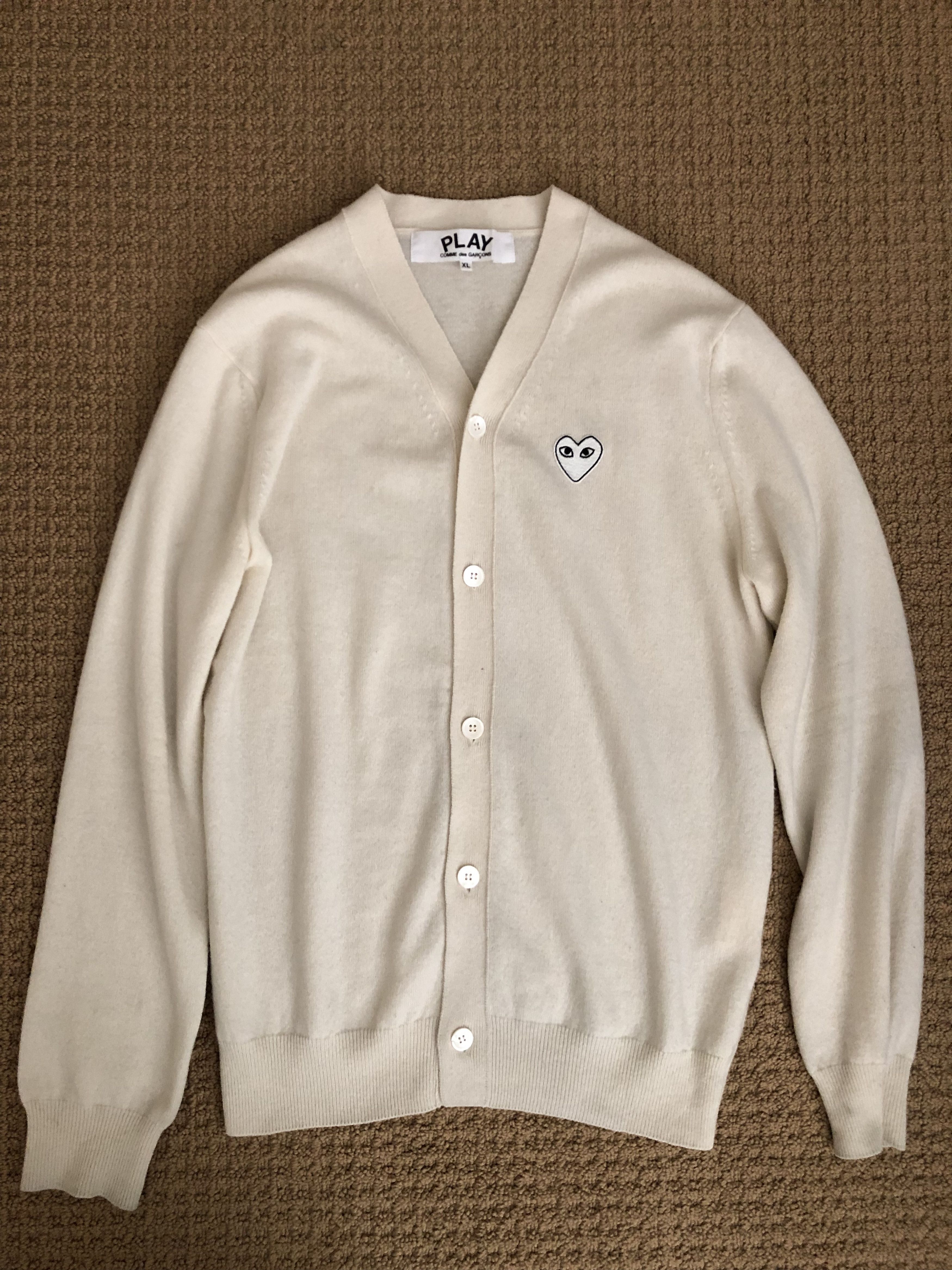 image of Comme Des Garcons Play Wool Cardigan in Ivory, Men's (Size XL)