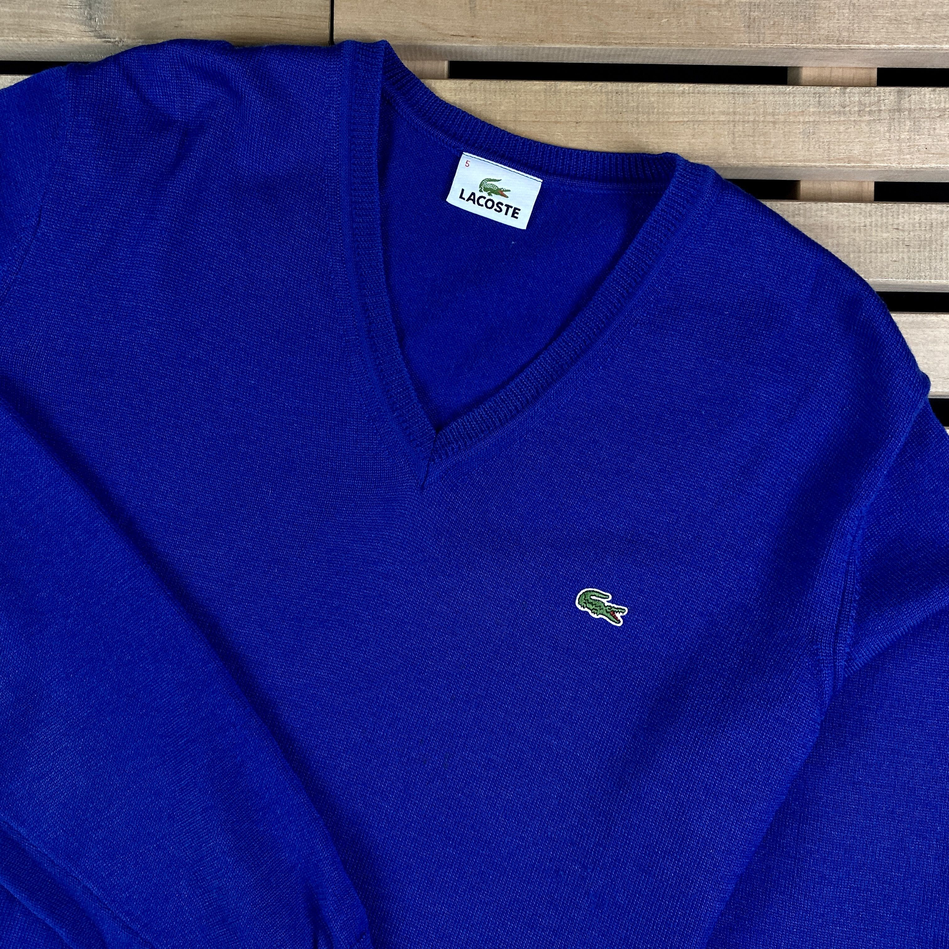 Lacoste × Vintage Mens Wool Jumper V Neck Lacoste Vintage Size 5/L Size US L / EU 52-54 / 3 - 2 Thumbnail