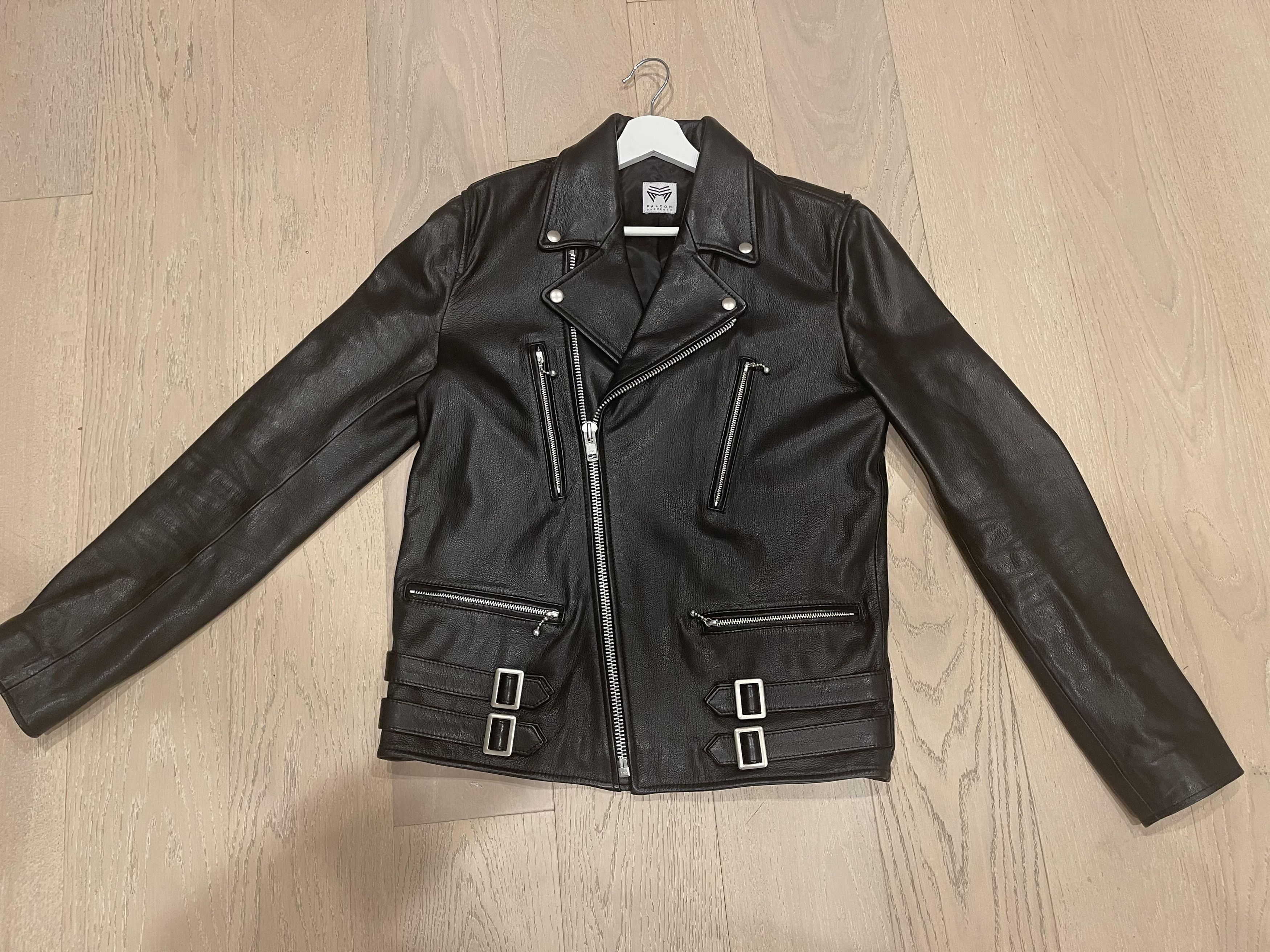 image of Falcon Garments Dr1 Goatskin Jacket in Goatskin Black Leather, Men's (Size Medium)