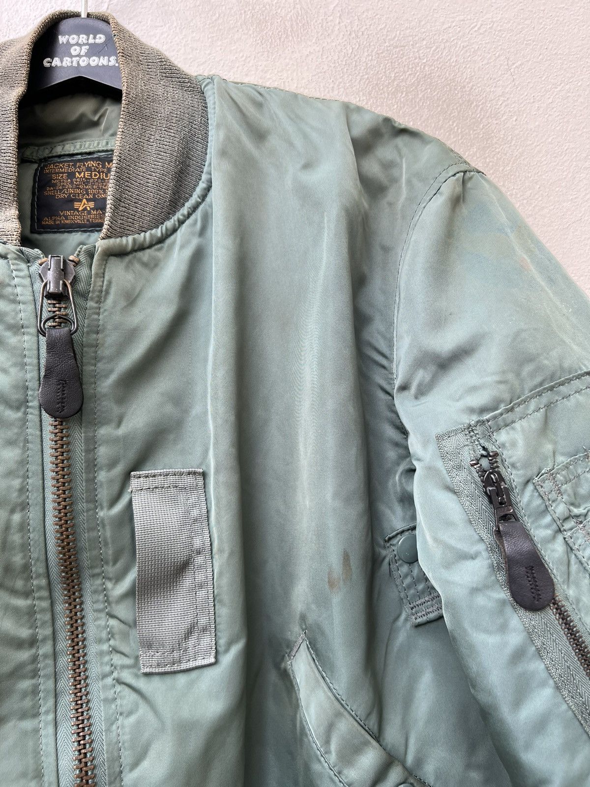 Alpha Industries Vintage 90s Alpha Industries MA-1 Dirty Flight Bomber Jacket Size US M / EU 48-50 / 2 - 13 Thumbnail