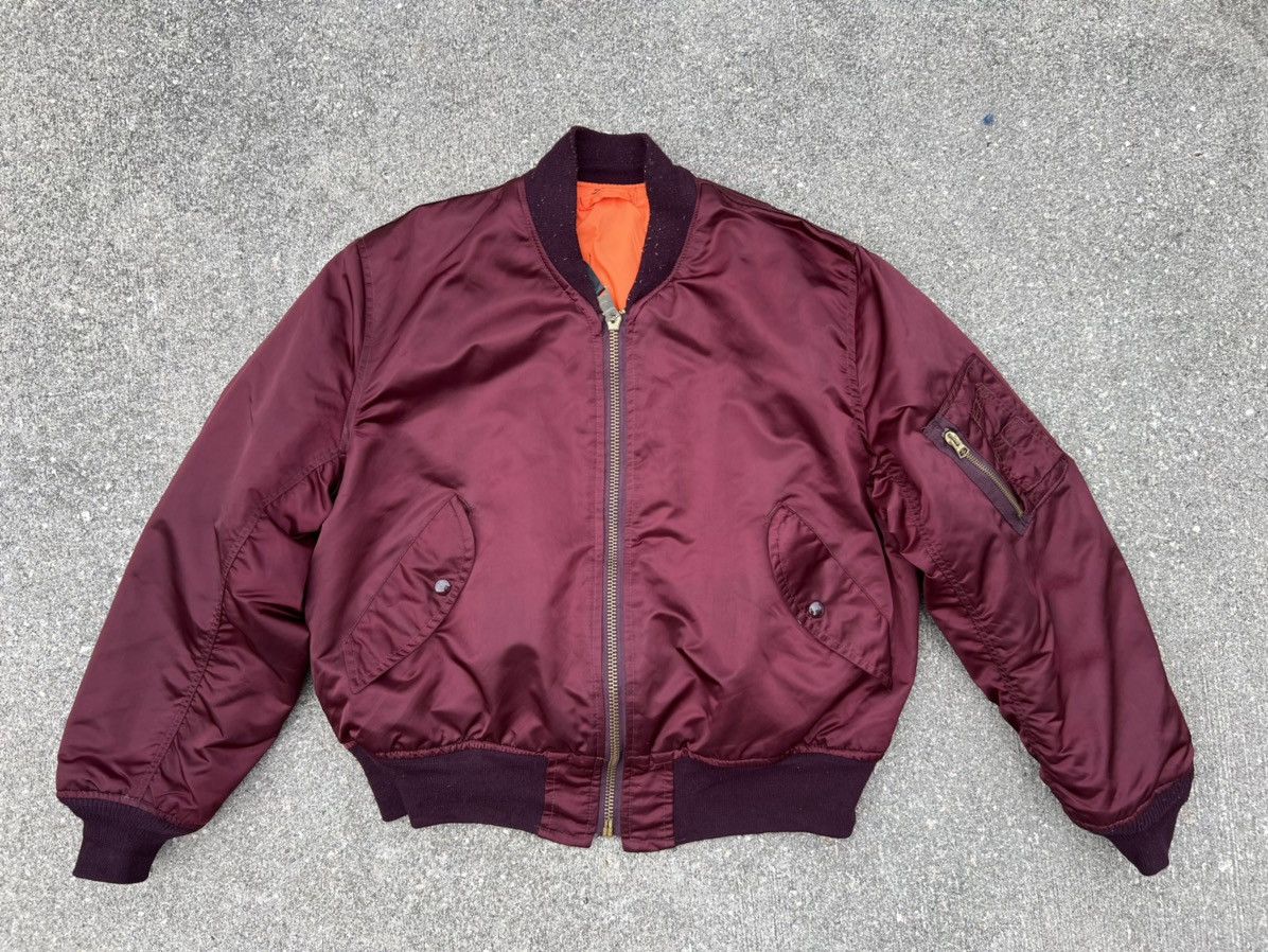Alpha Industries RARE VTG 80s Corinth MFG Ox Blood MA-1 Flight Bomber Jacket Size US L / EU 52-54 / 3 - 2 Thumbnail