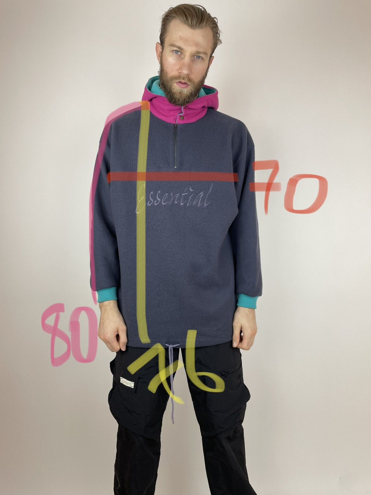Vintage Vintage Fleece Hoodie Essential Multicolour 90’s Mens Size US L / EU 52-54 / 3 - 11 Thumbnail