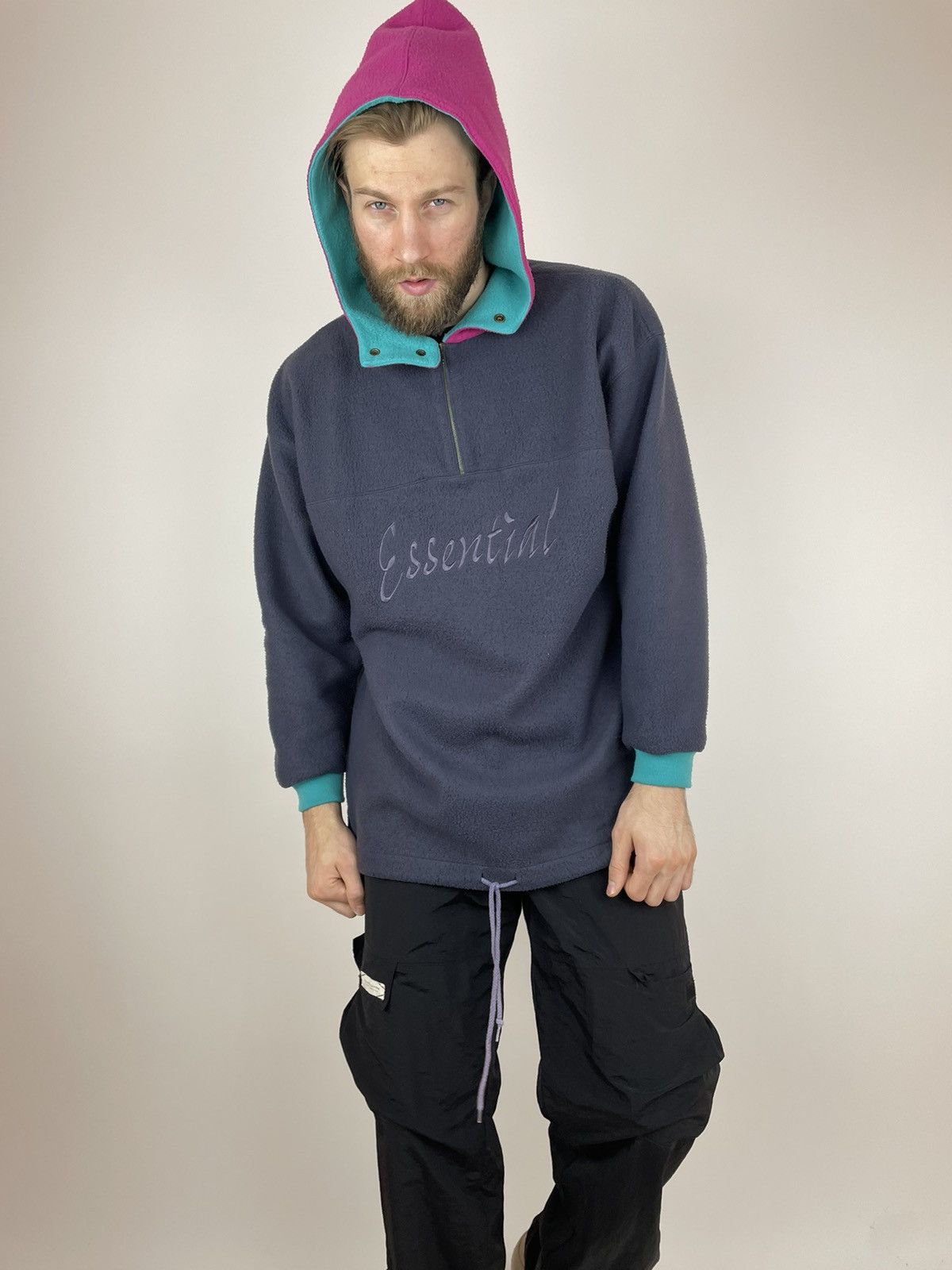 Vintage Vintage Fleece Hoodie Essential Multicolour 90’s Mens Size US L / EU 52-54 / 3 - 2 Thumbnail