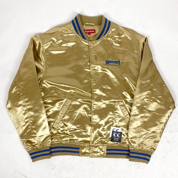 Supreme supreme thrasher satin bomber jacket gold blue skate goat m ...