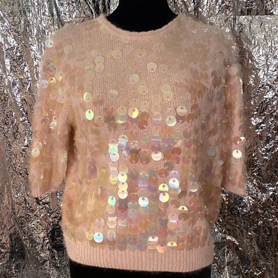 Pink Silk and Angora Blench Sweater with Iridescent Sequins