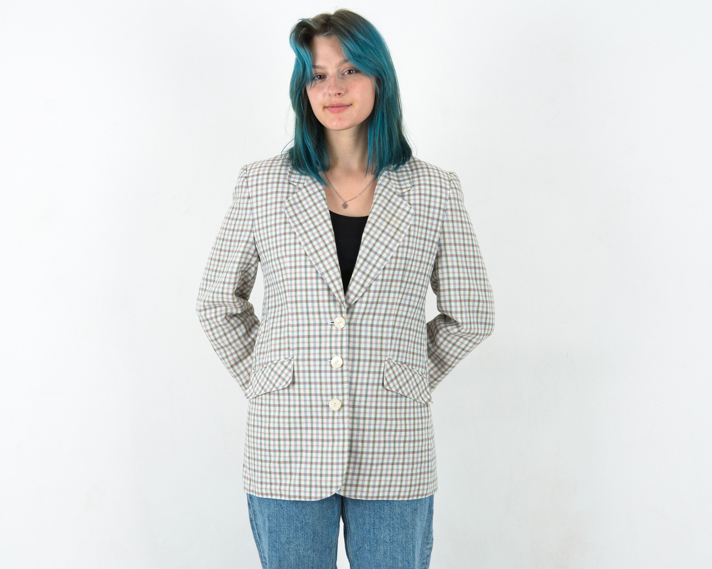 C&A × Vintage 80's Blazer Check Plaid Suit Jacket UK 10 Coat EU 36 US 6 Size M / US 6-8 / IT 42-44 - 2 Thumbnail