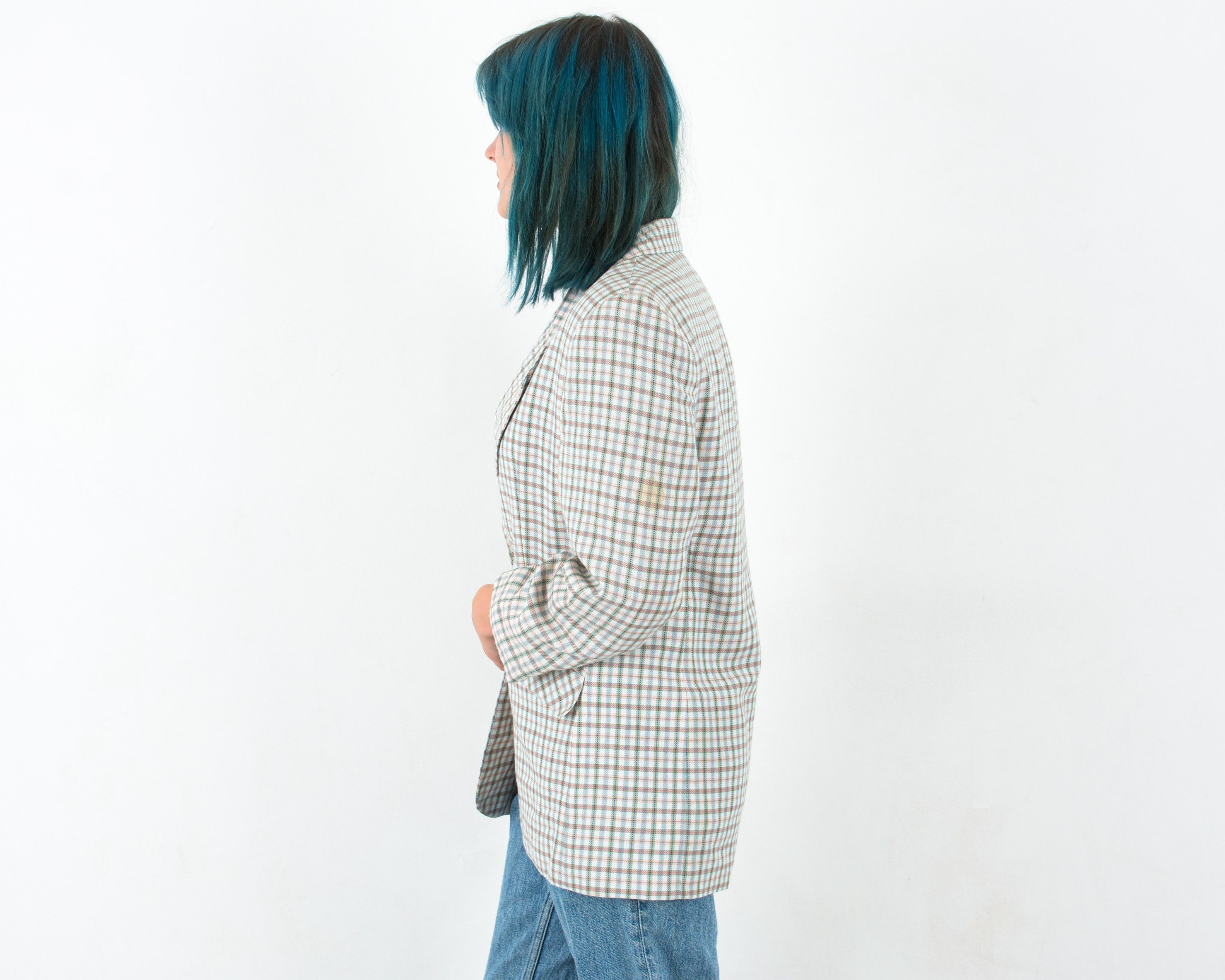 C&A × Vintage 80's Blazer Check Plaid Suit Jacket UK 10 Coat EU 36 US 6 Size M / US 6-8 / IT 42-44 - 3 Thumbnail