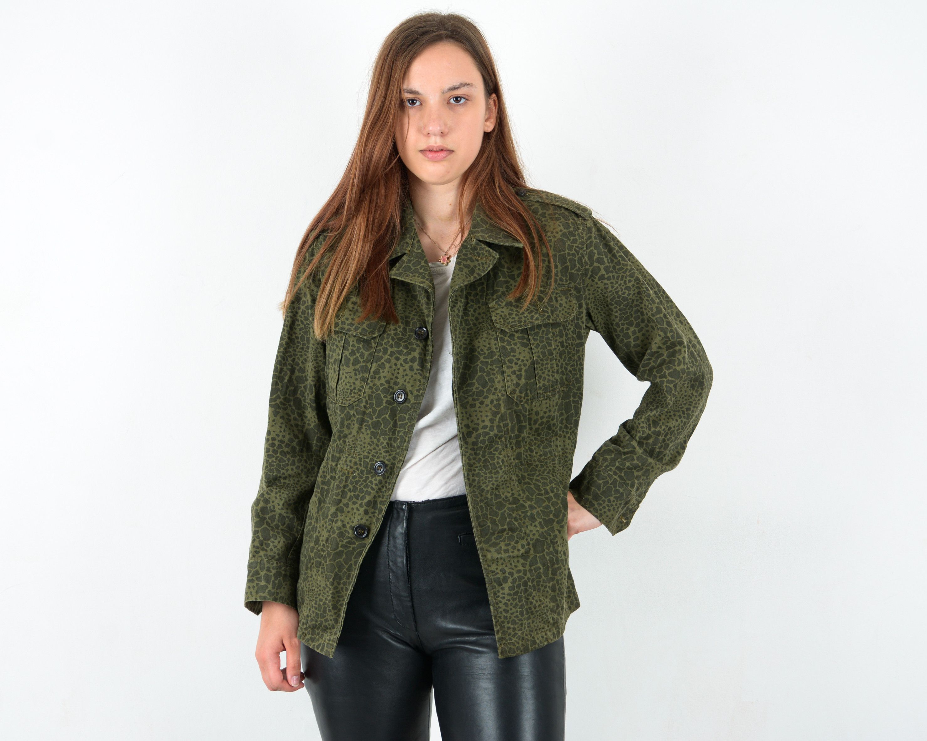Vintage 80's Animal Print Army Military Camo Combat Jacket Coat VTG Size M / US 6-8 / IT 42-44 - 1 Thumbnail