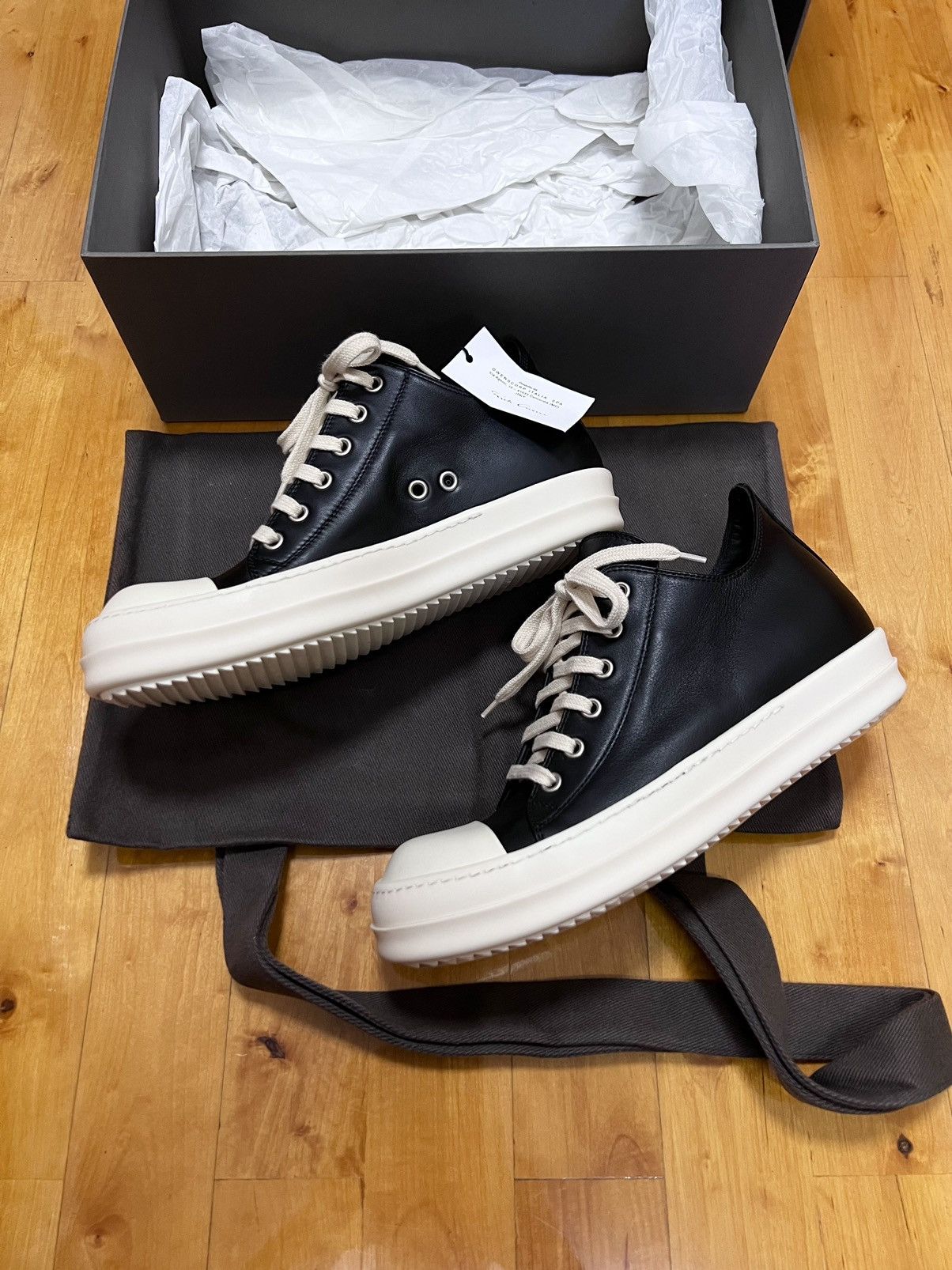 Rick Owens mainline leather ramones low top sneakers sz39 Size US 6 / EU 39 - 5 Thumbnail