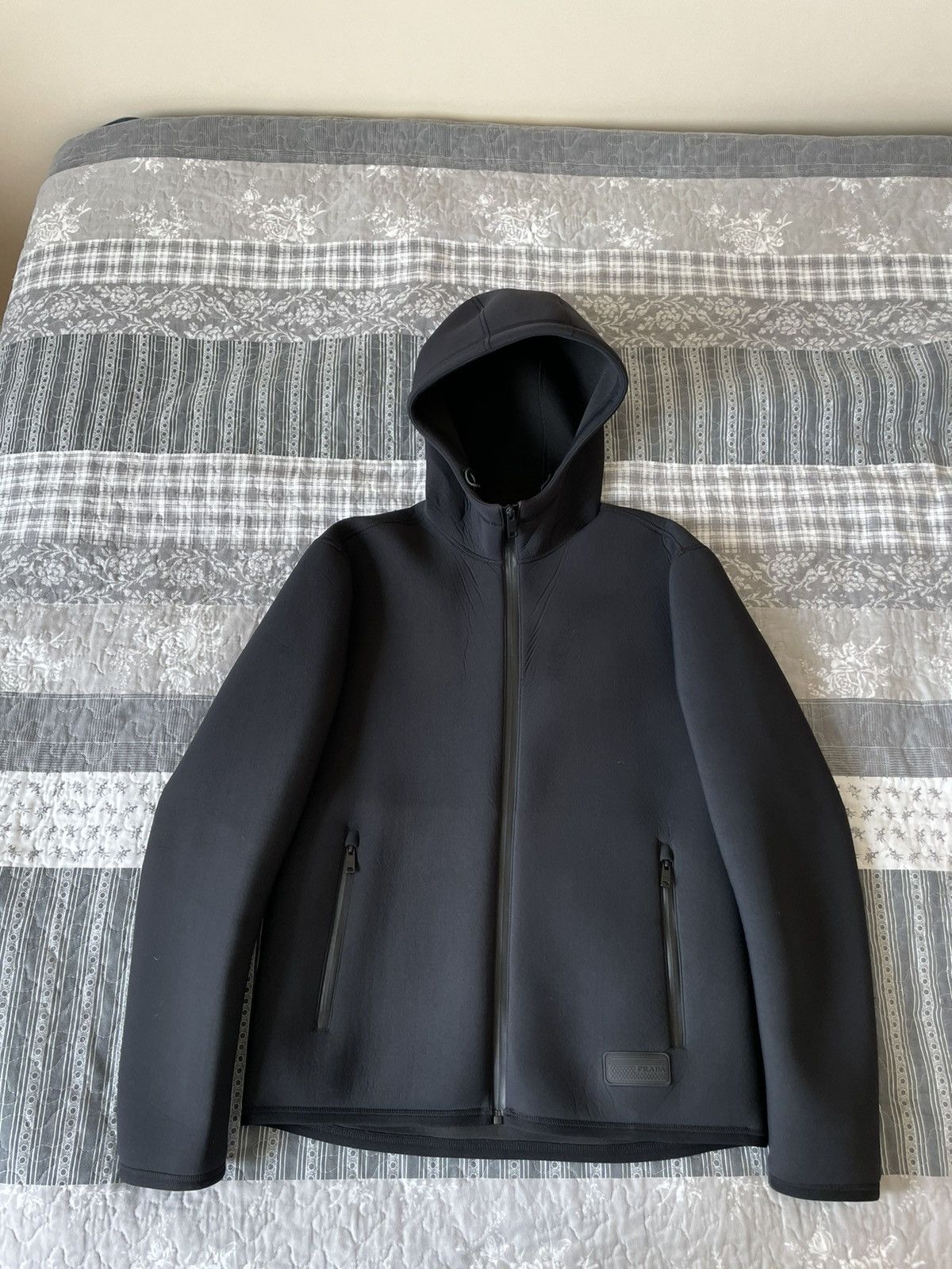 Prada Prada tech fleece jacket hoodie black 50 IT M/L Authentic | Grailed