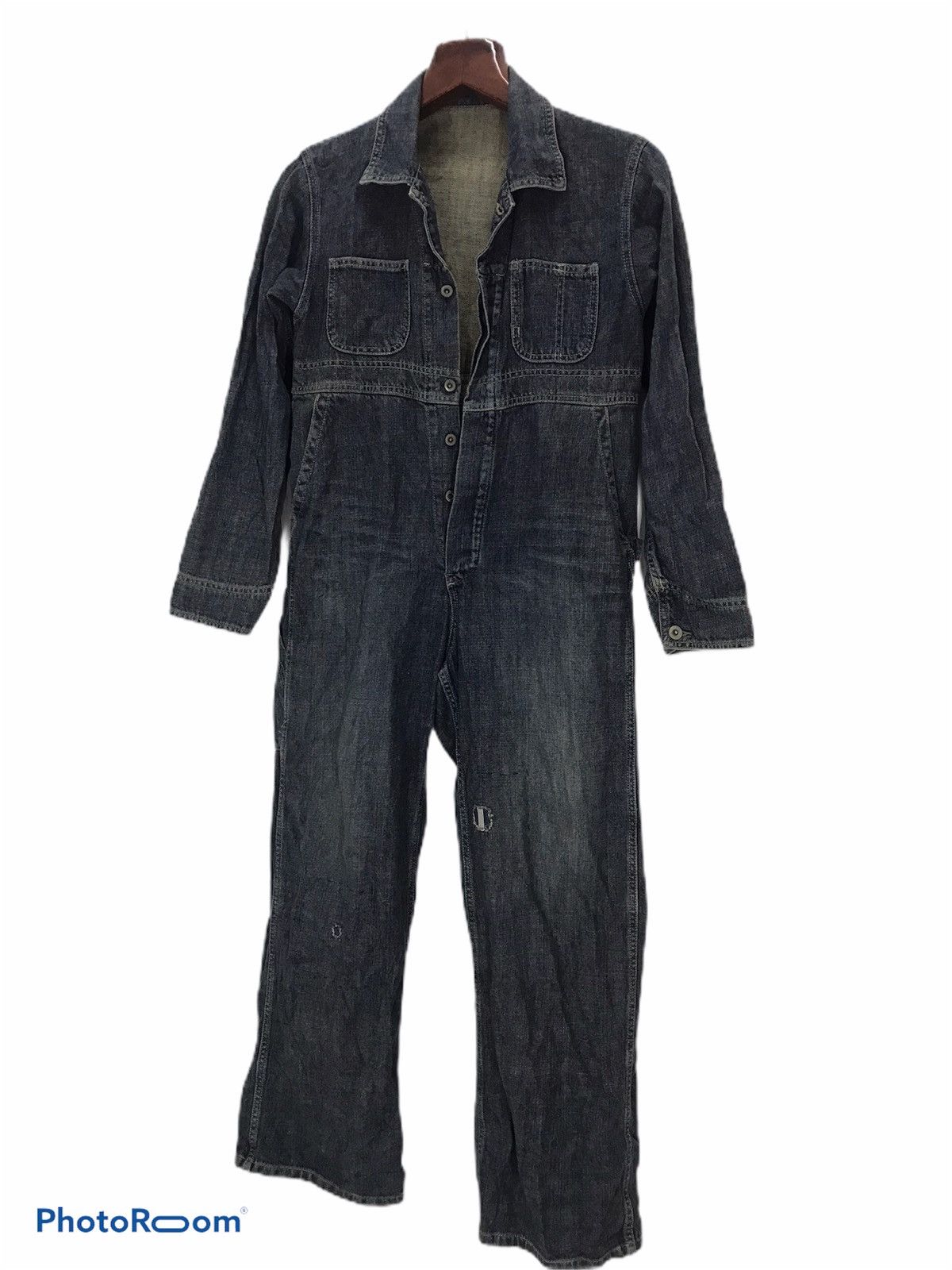 Japanese Brand Vtg Shimamura corp patchwork boro denim coverall Button fly Size US 34 / EU 50 - 1 Thumbnail