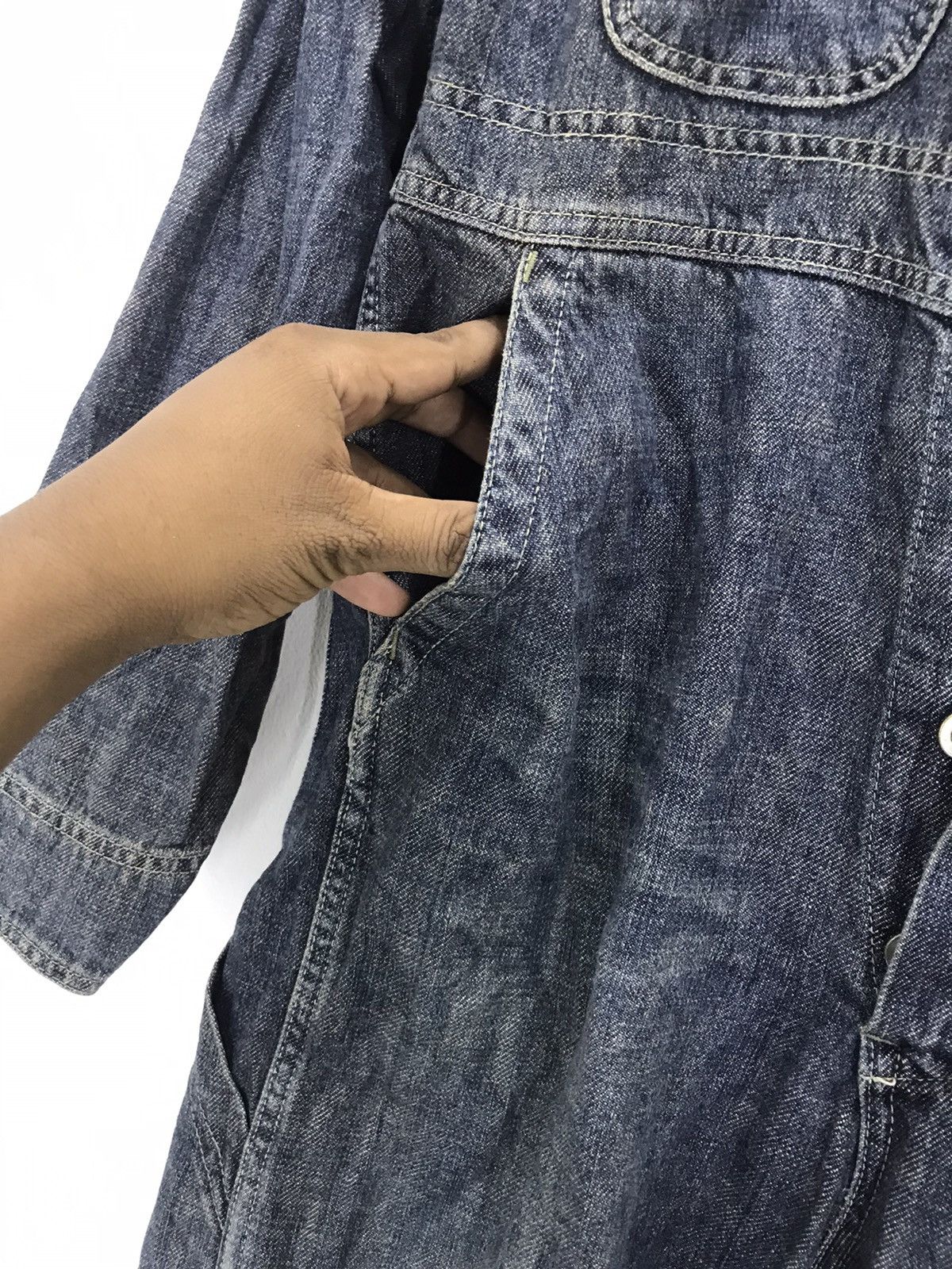 Japanese Brand Vtg Shimamura corp patchwork boro denim coverall Button fly Size US 34 / EU 50 - 12 Thumbnail