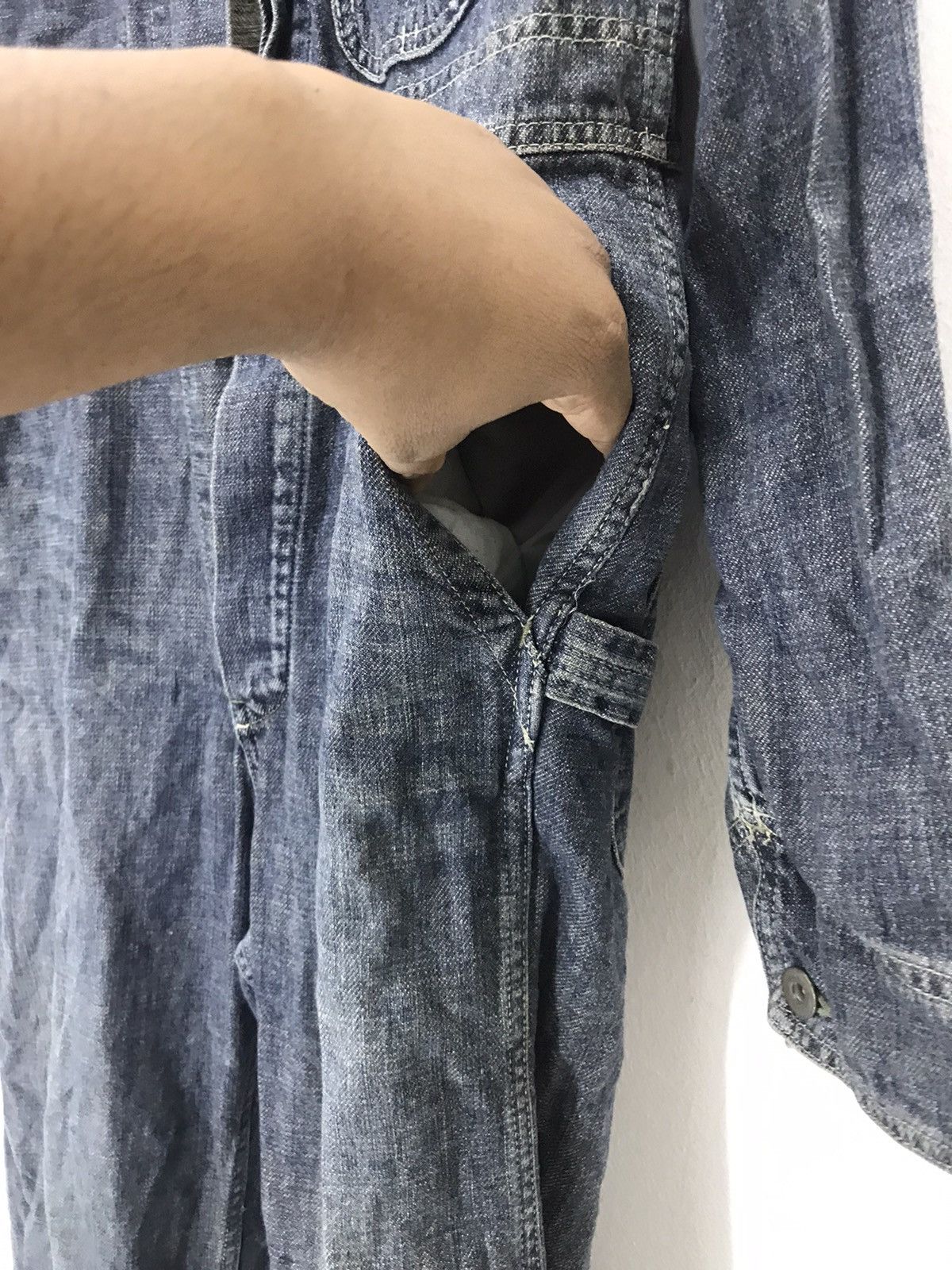 Japanese Brand Vtg Shimamura corp patchwork boro denim coverall Button fly Size US 34 / EU 50 - 13 Thumbnail