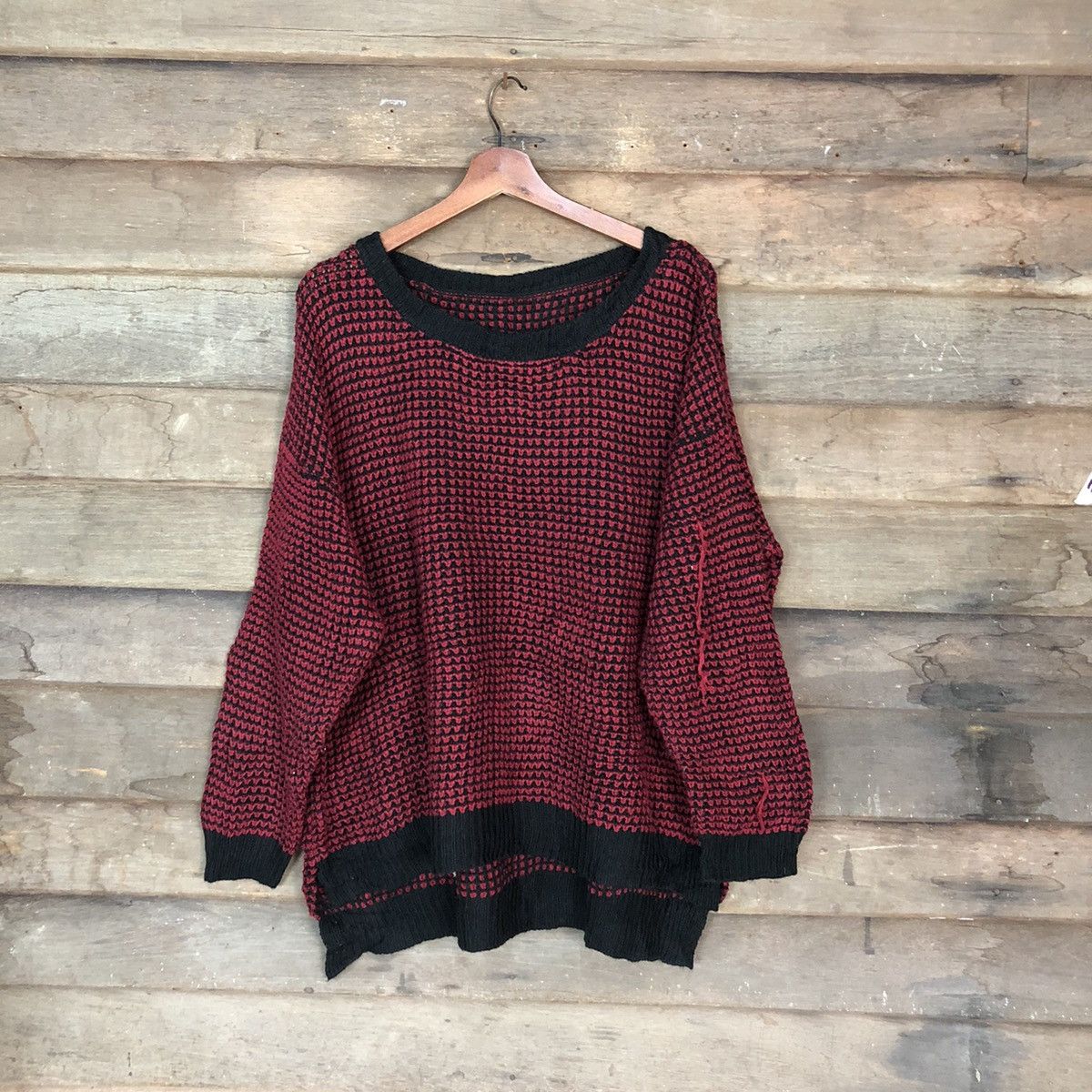 Vintage Japanese Brand Red baggie checkered Knitwear #H024 Size US L / EU 52-54 / 3 - 1 Thumbnail