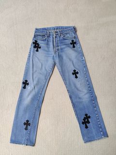 Chrome Hearts London Exclusive Jeans with Blue Leather Cross Patch