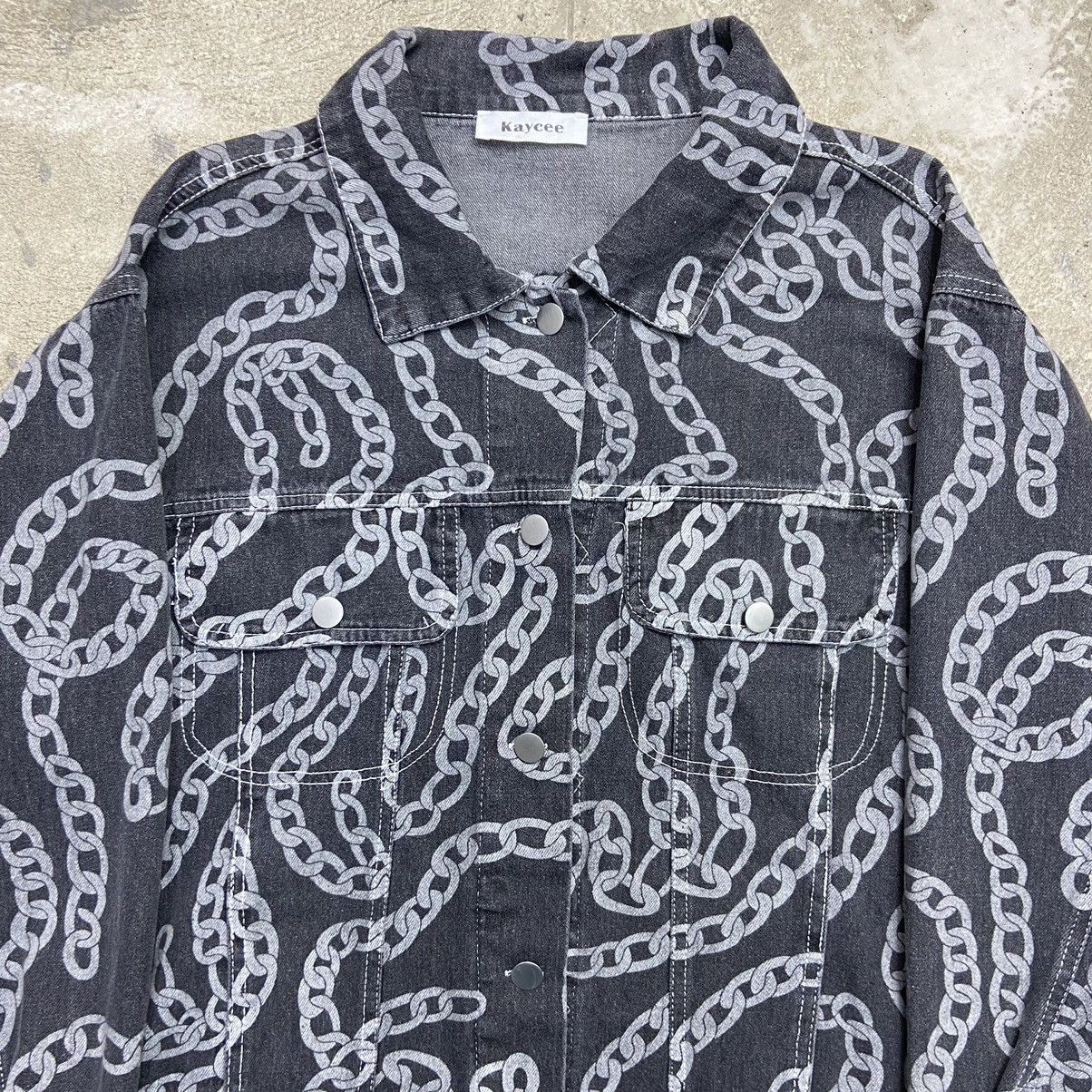 Vintage ARCHIVE VERSACE STYLE KAYCEE CHAINS DENIM JACKET - № 2035 Size US L / EU 52-54 / 3 - 3 Thumbnail
