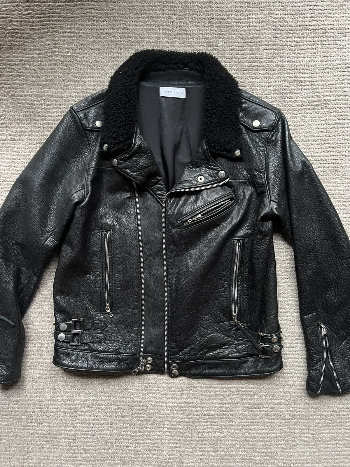 John Elliott John Elliot Shearling Collar Leather Rider Jacket Size US L / EU 52-54 / 3 - 2 Thumbnail