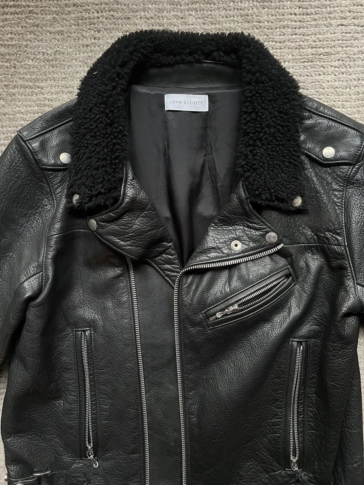 John Elliott John Elliot Shearling Collar Leather Rider Jacket Size US L / EU 52-54 / 3 - 3 Thumbnail