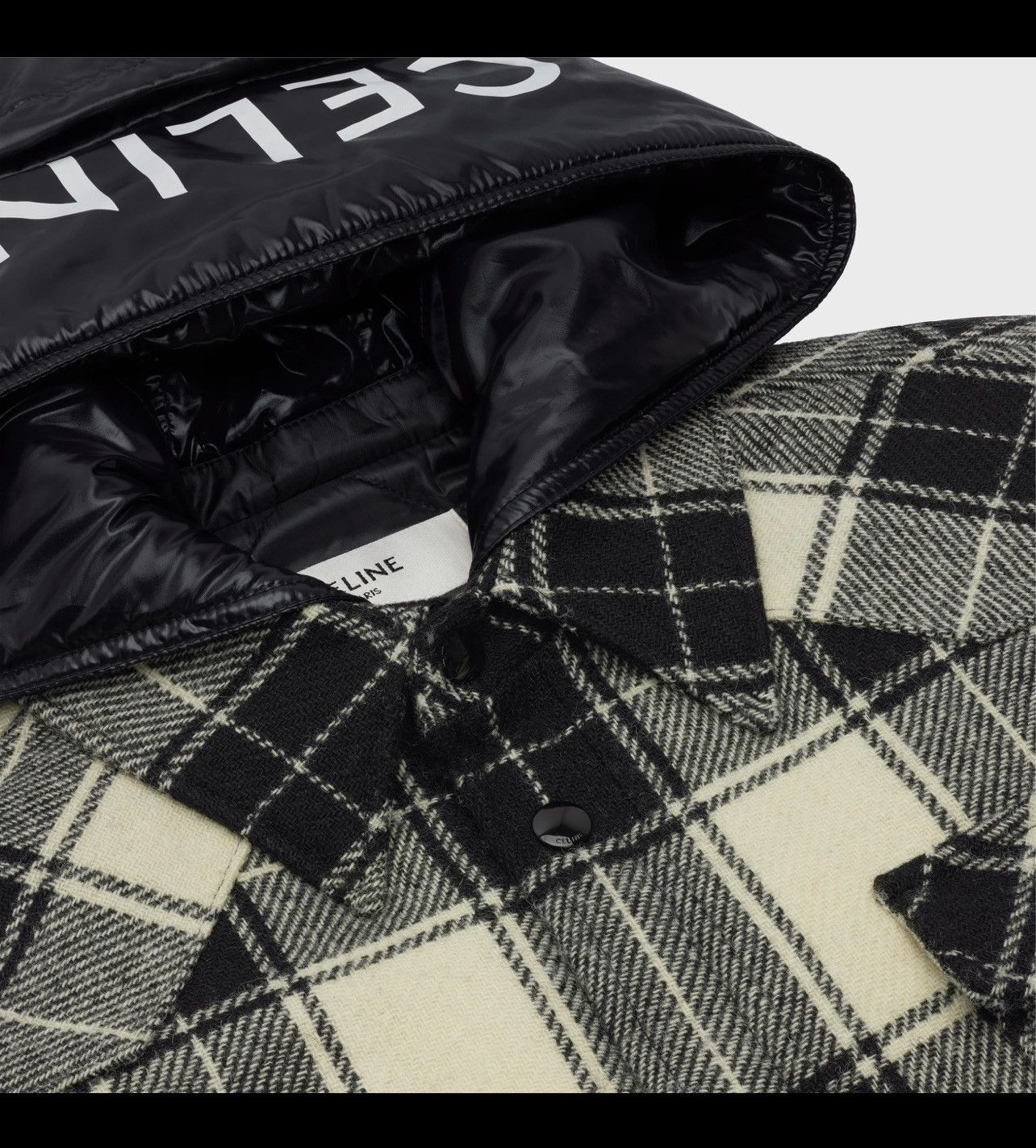 Celine FW21 Plaid check wool fully-lined overshirt hooded