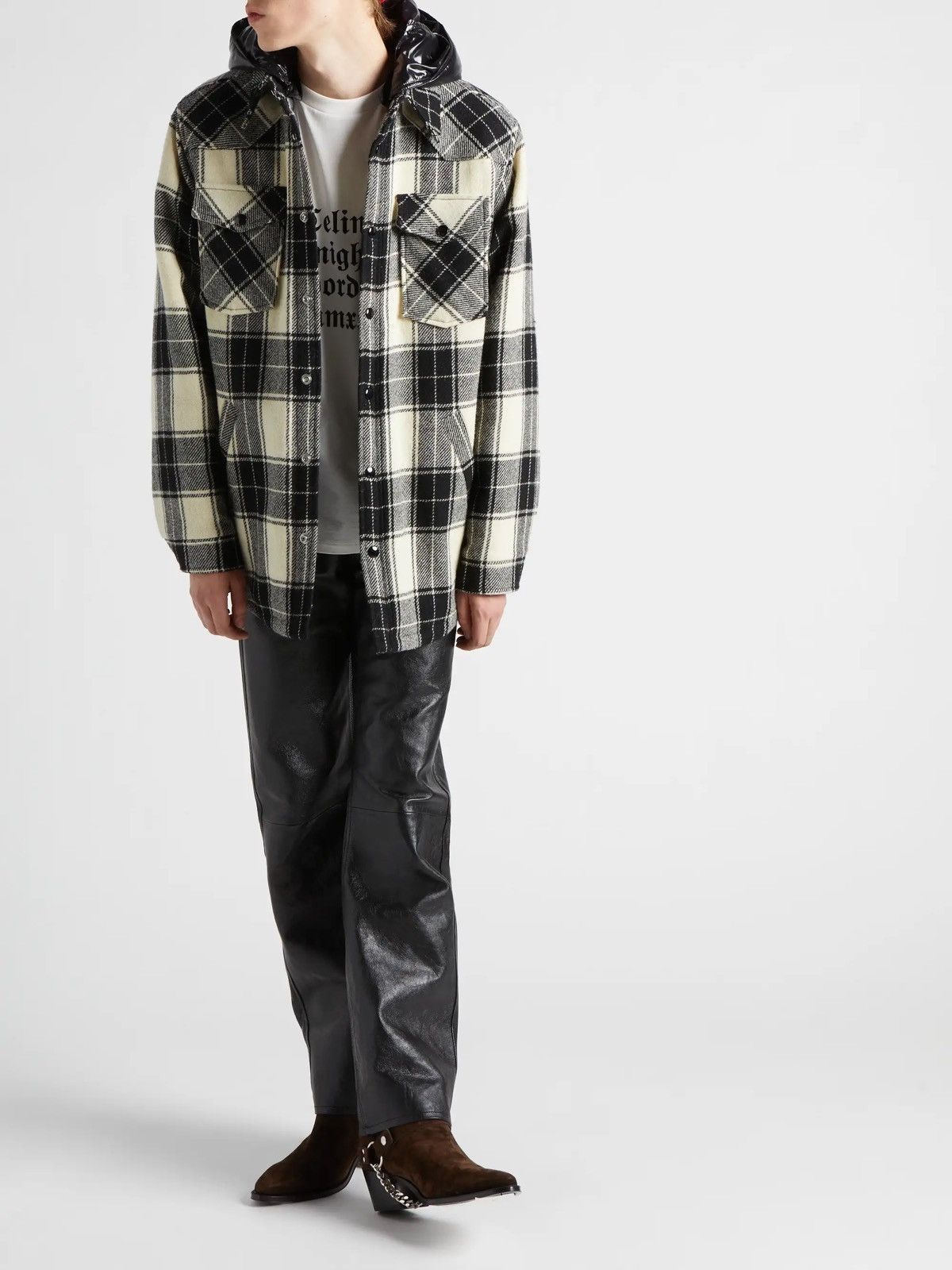 CELINE | CHECKED WOOL HOODED フード付きシャツ 【公式通販】