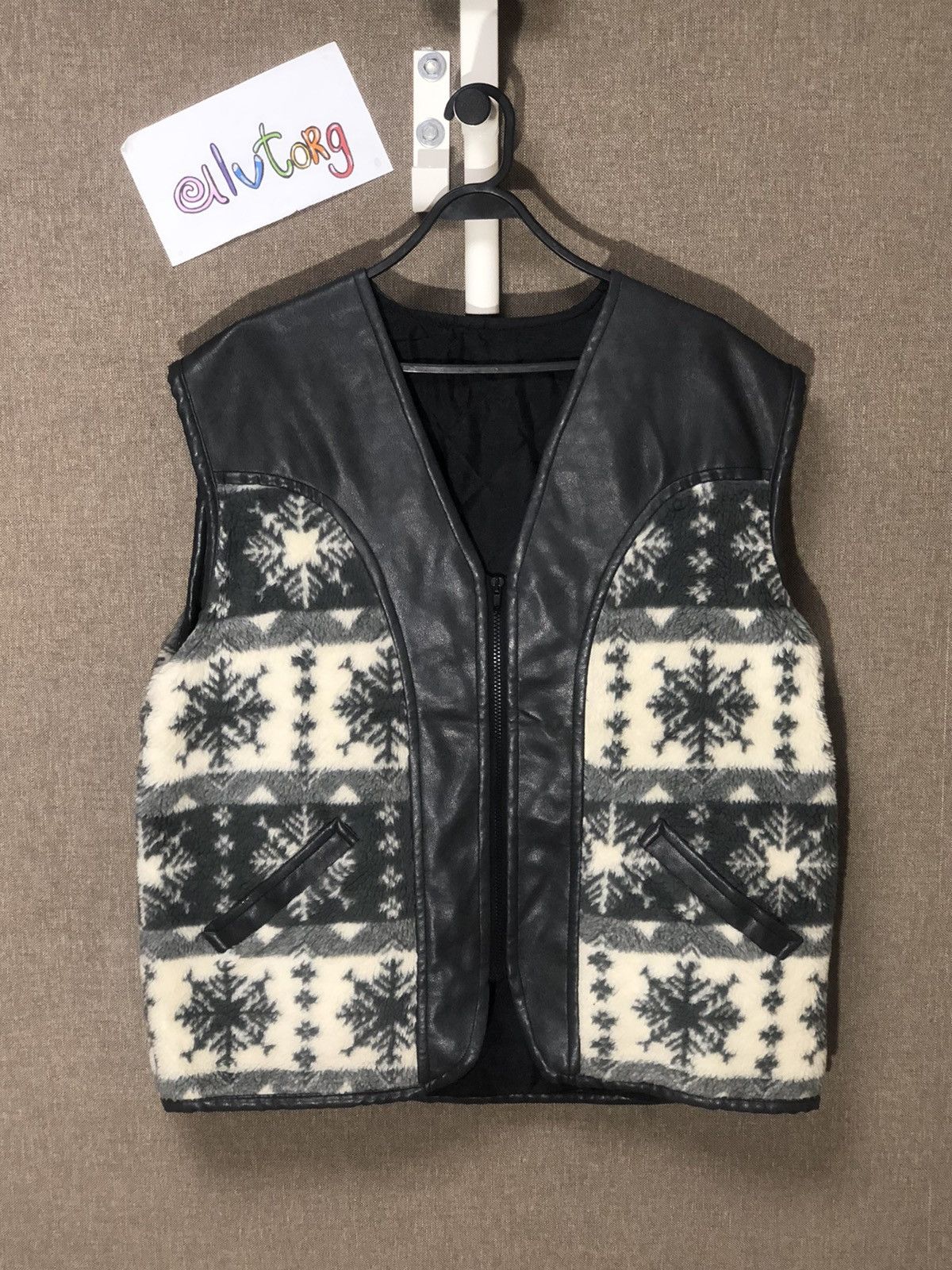 Genuine Leather 80s Vintage “Snow Print”Leather & Fleece Made In Italy Vest Size US XL / EU 56 / 4 - 1 Thumbnail