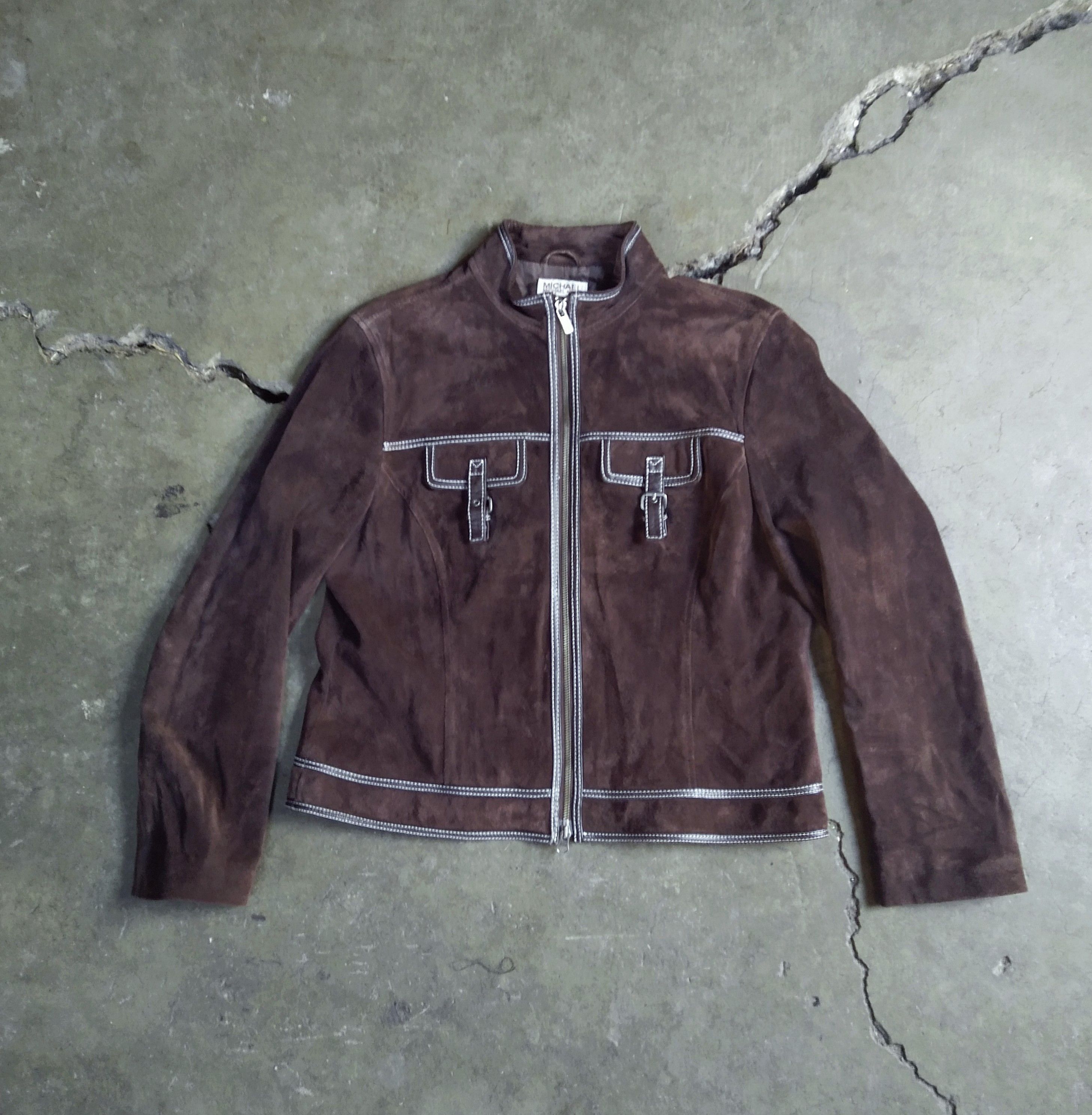 Women's Michael Kors Suede Jacket Size Large Brown Leather