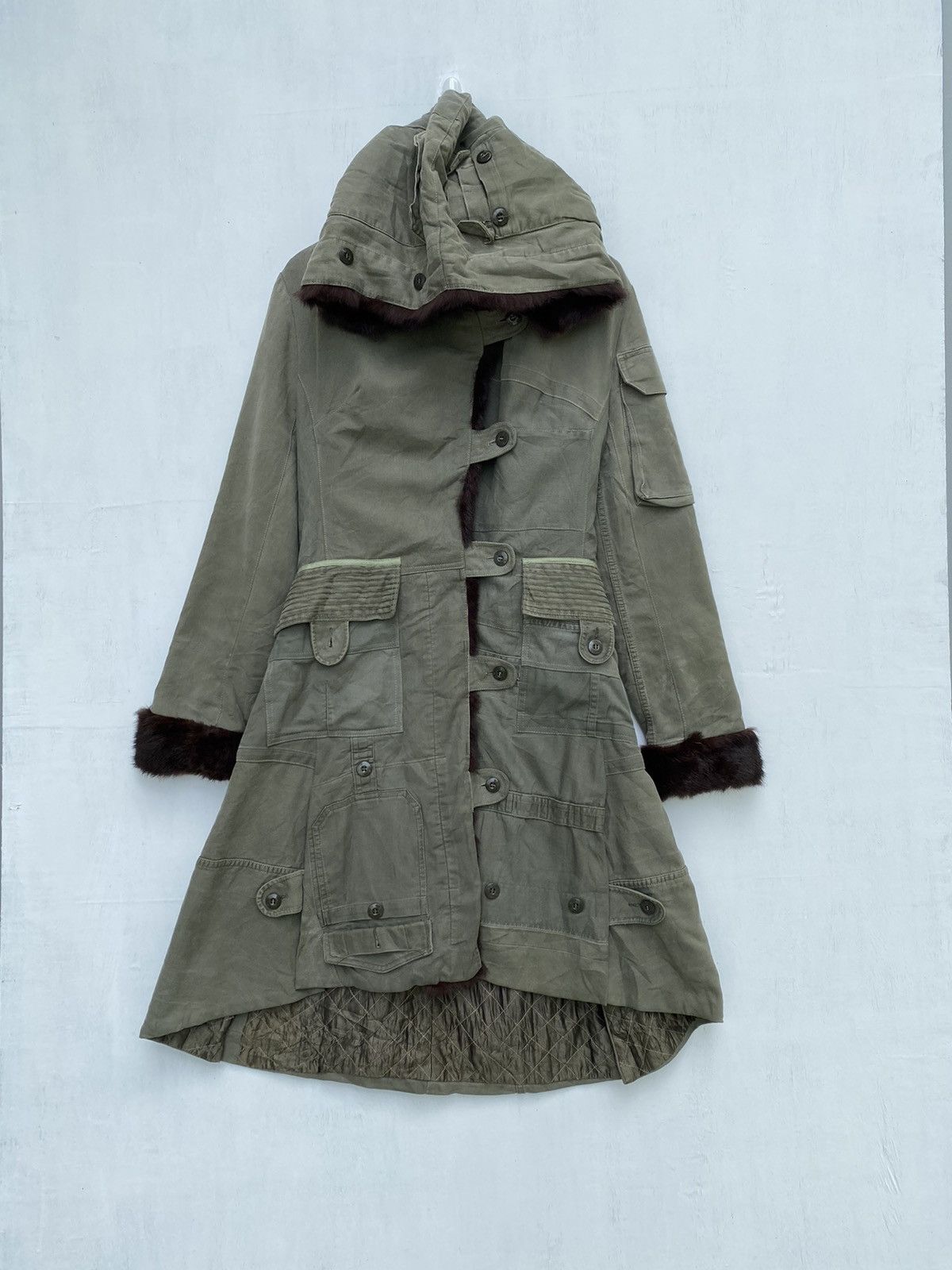 image of Archival Clothing x David Mayer Naman Mayer Long Jacket Rabbit Fur Multi Pocket Design in Grey, Wom