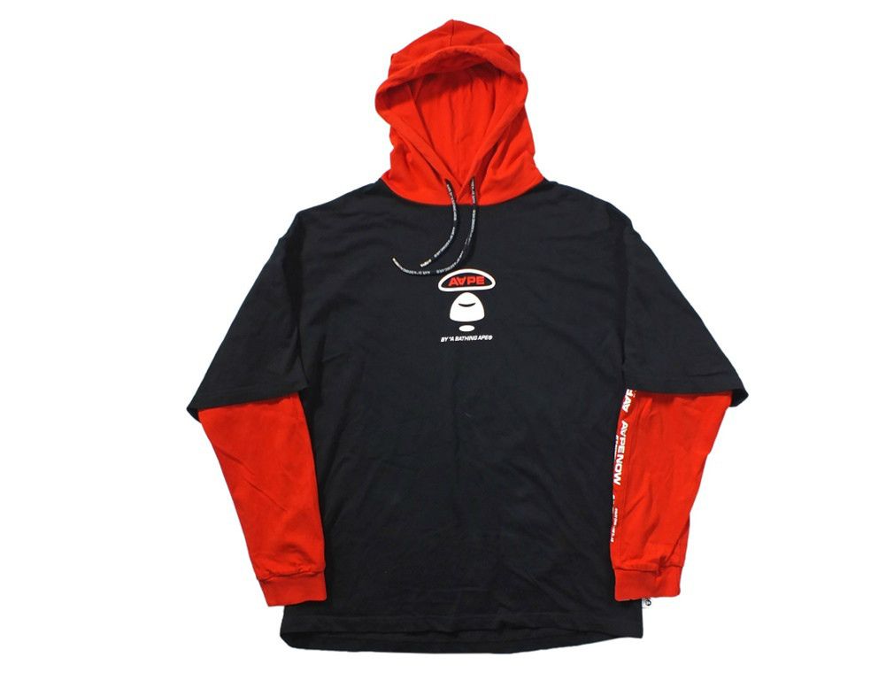 Hoodies Black x Red Layered Switch Printed Pullover Parka