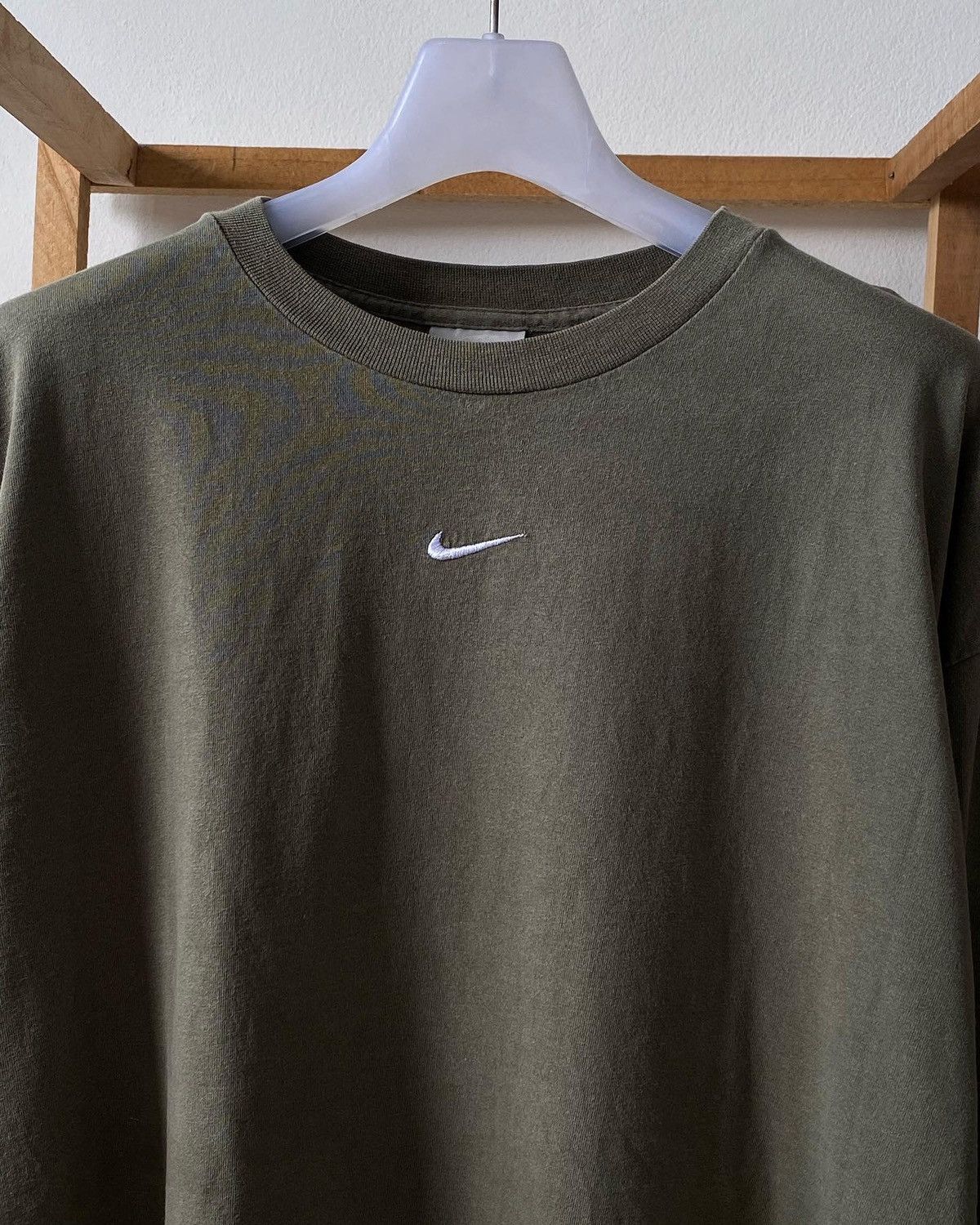 Nike × Vintage Vintage Y2K Olive Green Nike Center Swoosh Long Sleeve Tee Size US XL / EU 56 / 4 - 2 Thumbnail