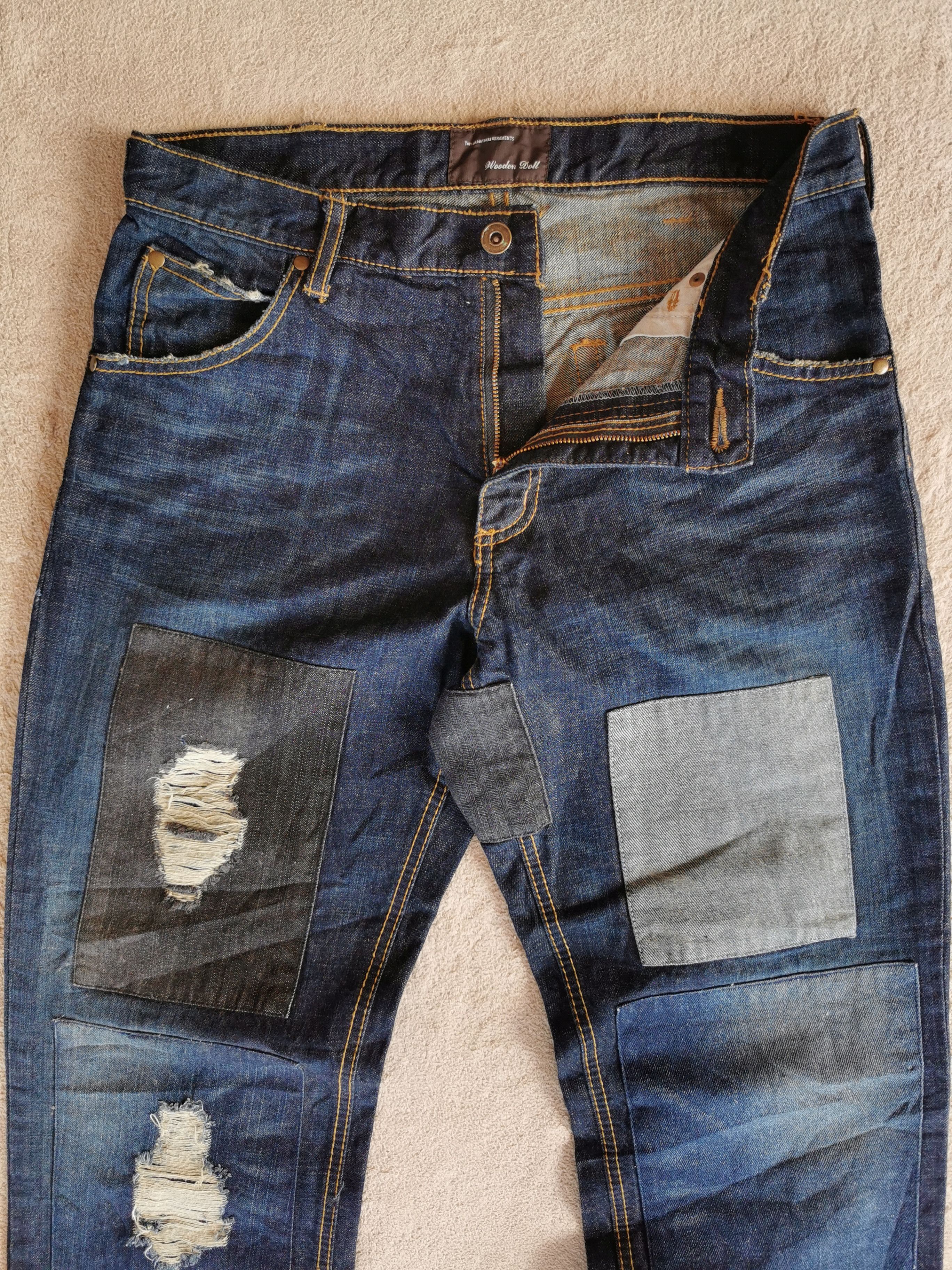 Japanese Brand × Undercover Wooden Doll Square Denim Fabric Patch LIKE UNDERCOVER Jeans Size US 31 - 1 Thumbnail