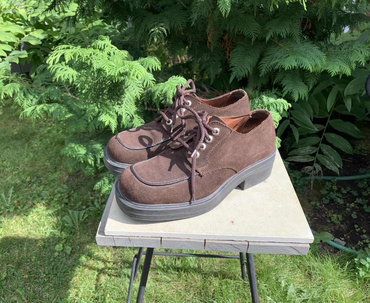 Japanese Brand × Vintage 90s Vintage Brown Suede Heeled Lace Up Platform Derby Boots Size US 8.5 / EU 41-42 - 3 Thumbnail