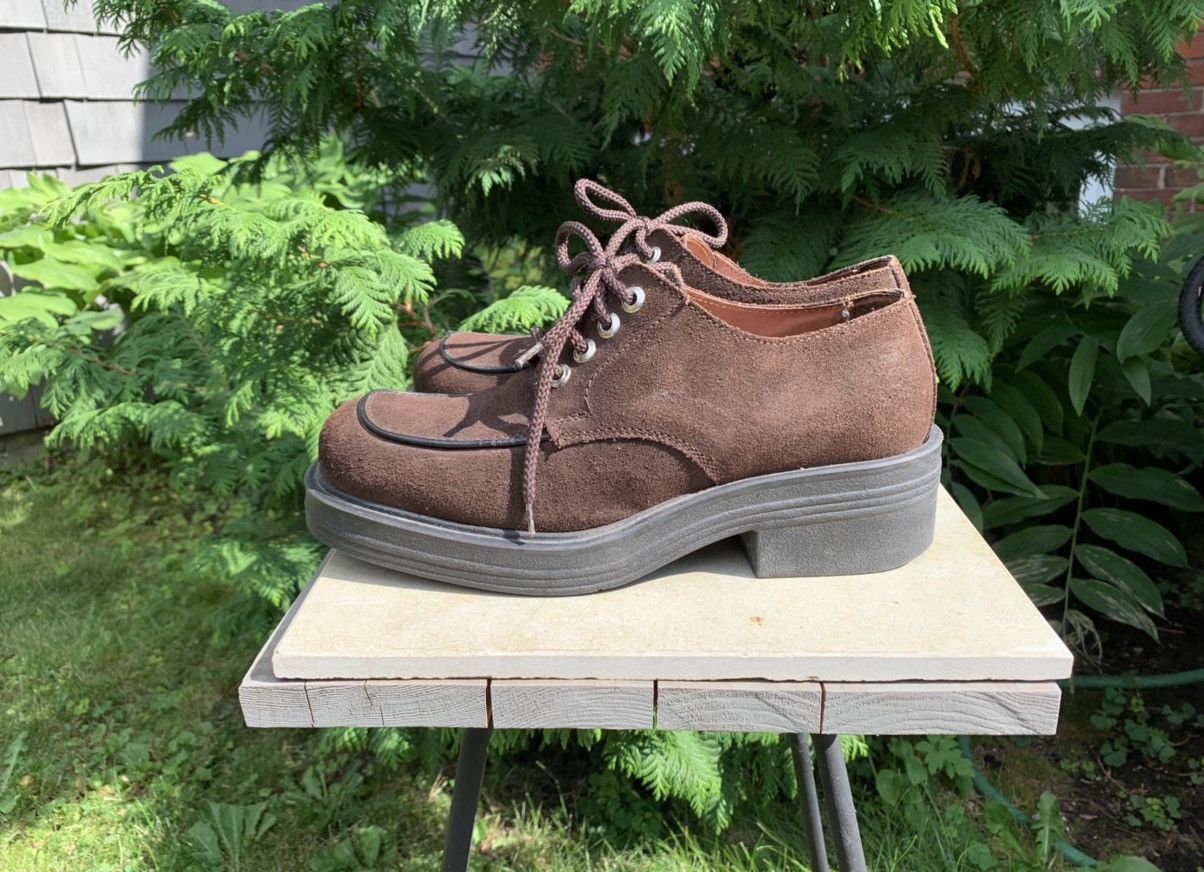 Japanese Brand × Vintage 90s Vintage Brown Suede Heeled Lace Up Platform Derby Boots Size US 8.5 / EU 41-42 - 1 Thumbnail