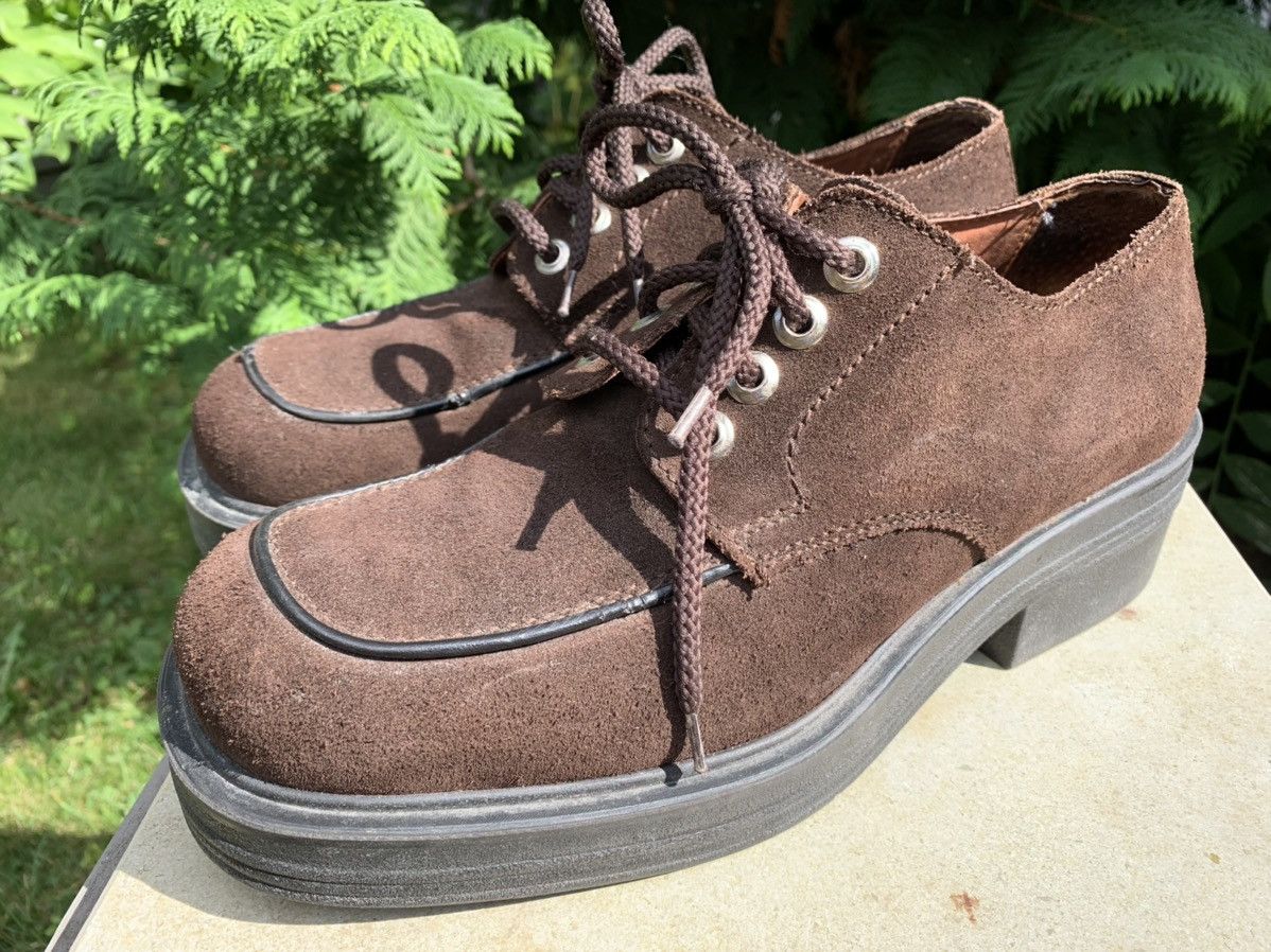 Japanese Brand × Vintage 90s Vintage Brown Suede Heeled Lace Up Platform Derby Boots Size US 8.5 / EU 41-42 - 6 Thumbnail