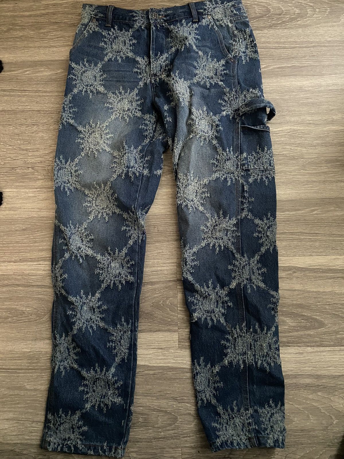 Menace Monogram Denim Pants - Blue Wash