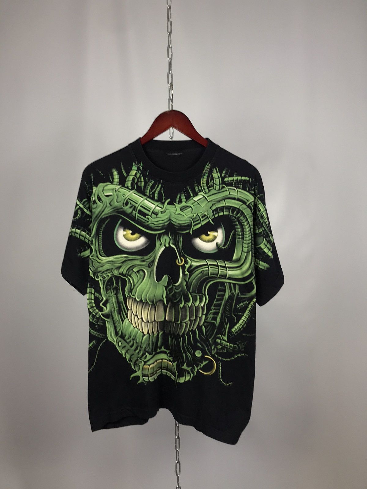 Skull skeleton overprinted vintage rock tee